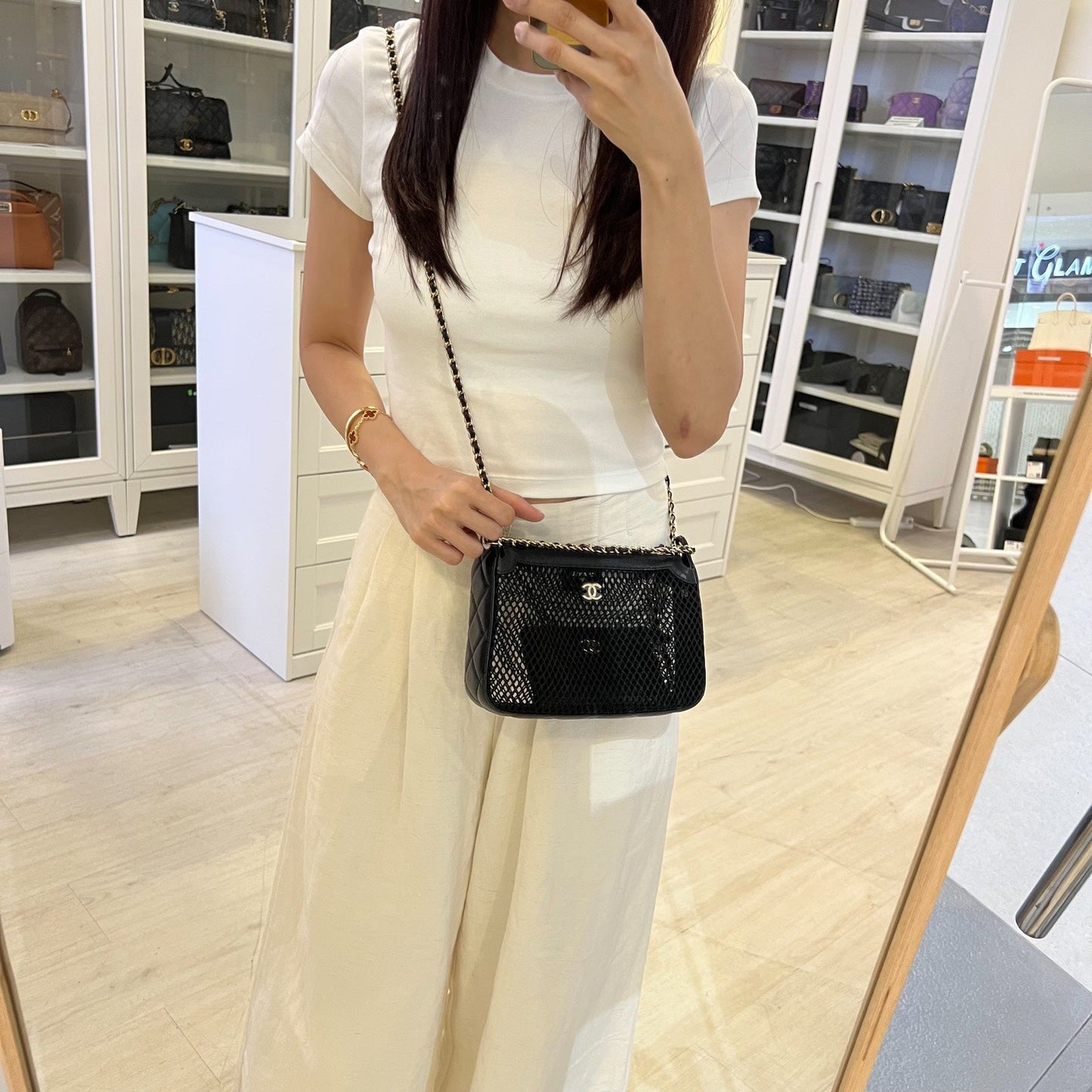 Chanel 25S Clutch on Chain in Black Mesh and Lghw ( )