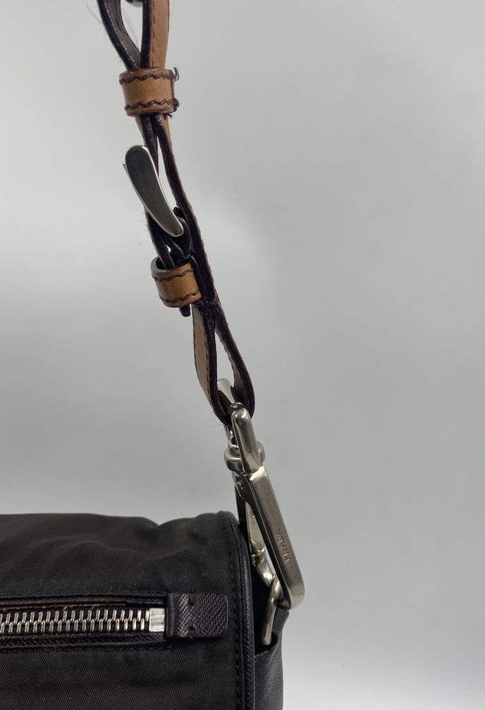 Prada Bag With Strap Leather Nylon Tan Shoulder Bag
