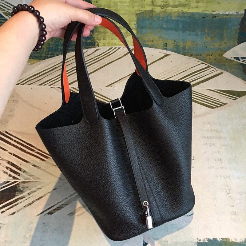 Top Quality Picotin Lock Clementop Quality Palladium Black Travel Bag