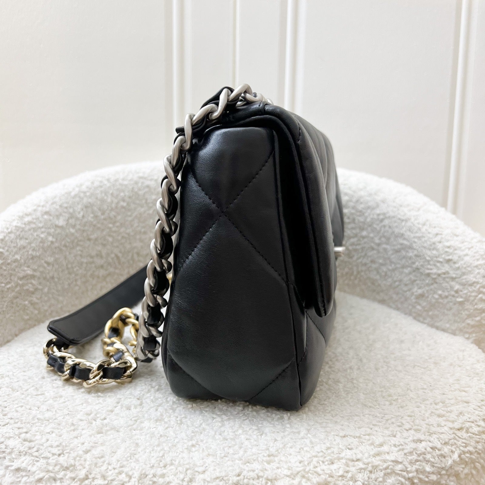 Chanel 19 Small Flap In Black Lambskin And 3-Tone Hardware, Silver Turnlock ( ) Bag