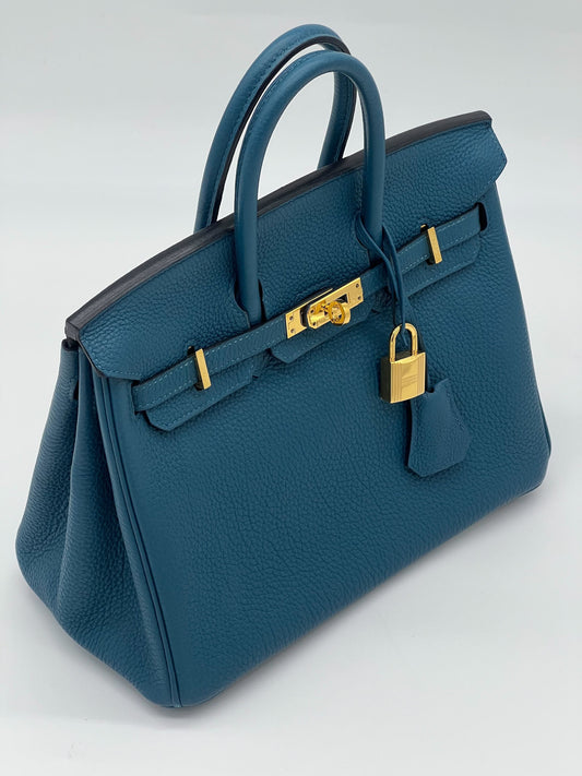 Gucci Hermes Birkin Bleu Jean Togo Hardware Handbag Gold Travel Bag