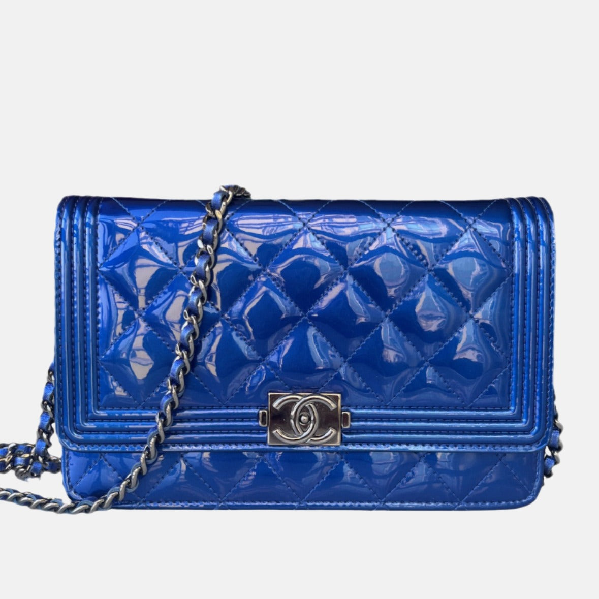 Chanel Boy WOC on Half Flap Patent Blue Leather Wallet Case
