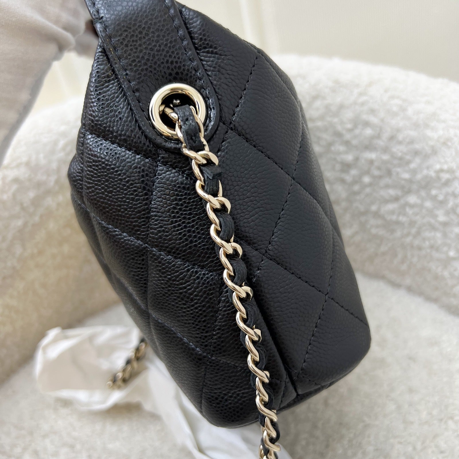 Chanel Classic Quilted Hobo Clutch on Chain in Black Caviar and Lghw ( )