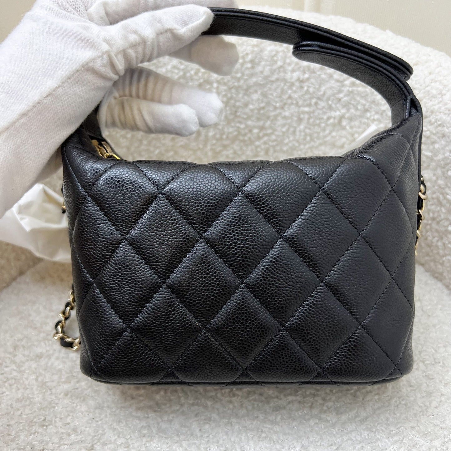 Chanel Classic Quilted Hobo Clutch on Chain in Black Caviar and Lghw ( )