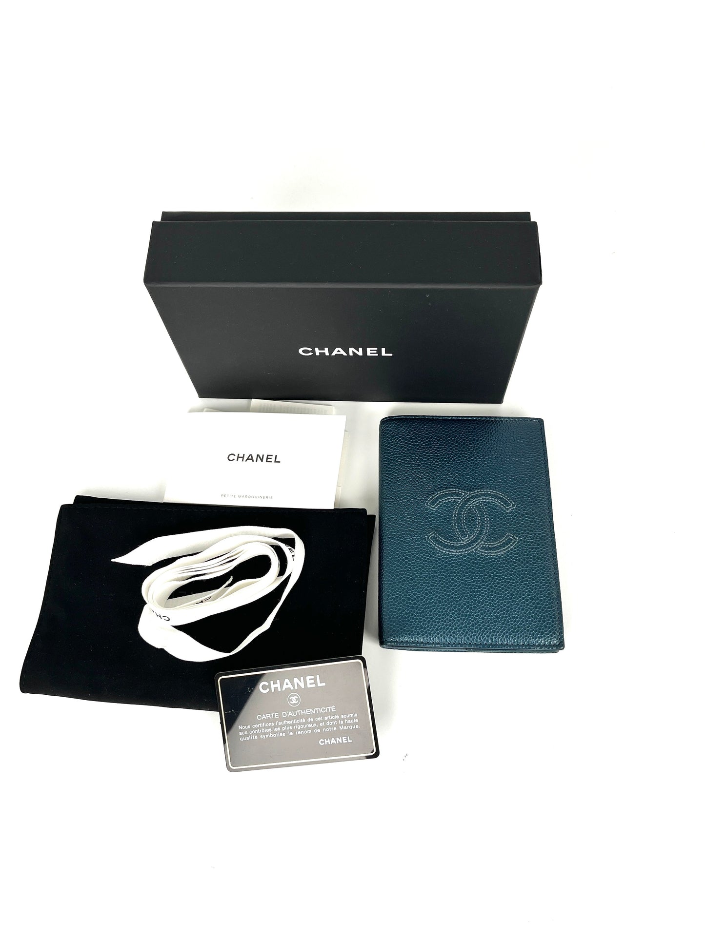 Chanel Timeless CC 2019 Caviar Blue Passport Holder Case Cover Handbag