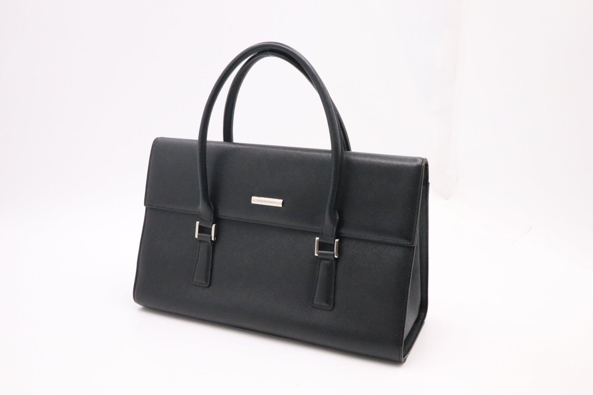 Burberry Handbag In Leather Black Travel Bag