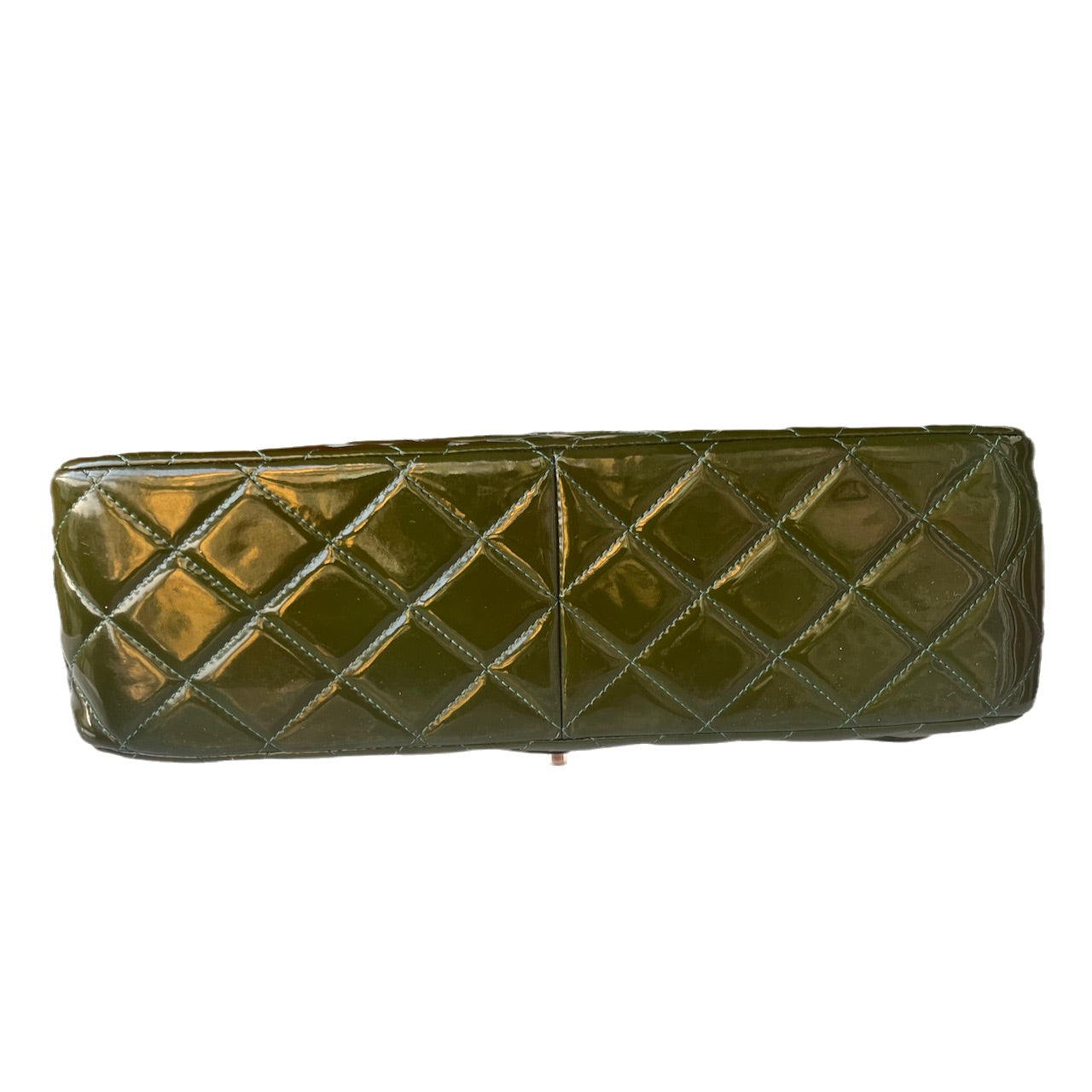 Chanel Classic Flap Jumbo Patent Hardware Green Silver Leather Handbag