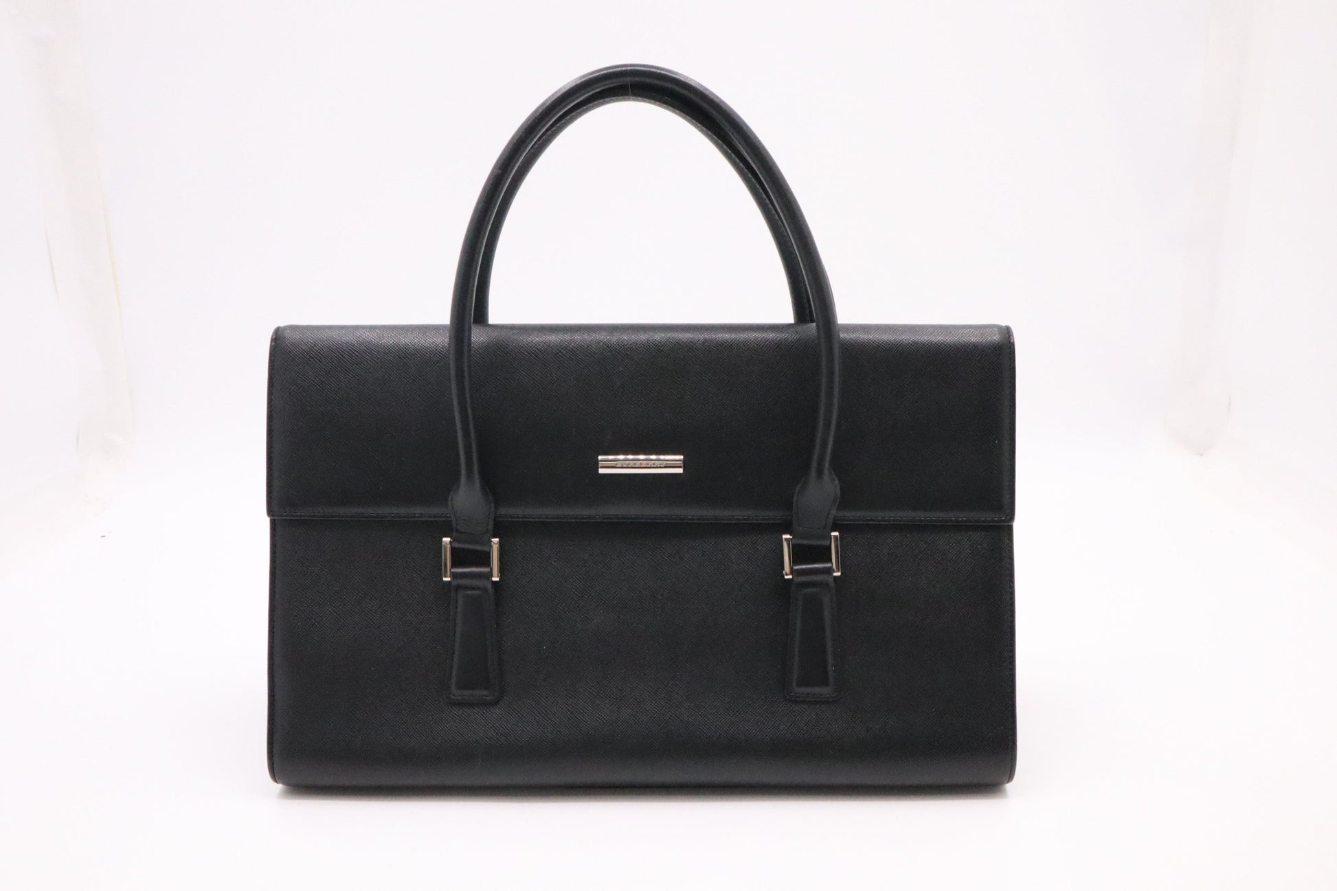 Burberry Handbag In Leather Black Travel Bag