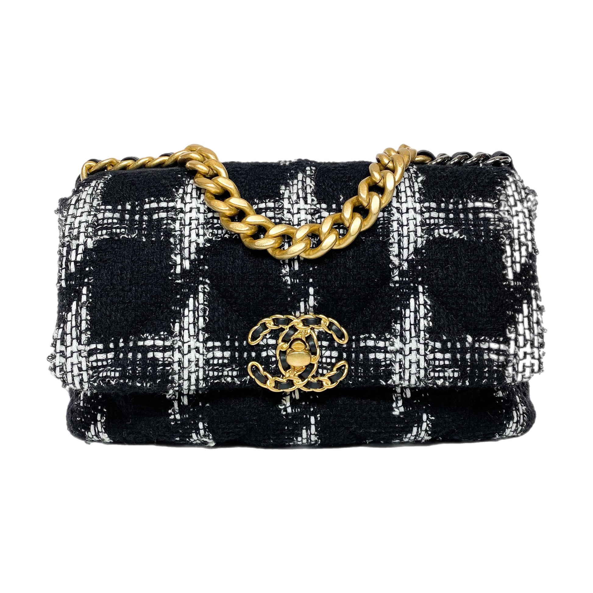 Chanel 19 Medium Black and White Tweed Flap Bag