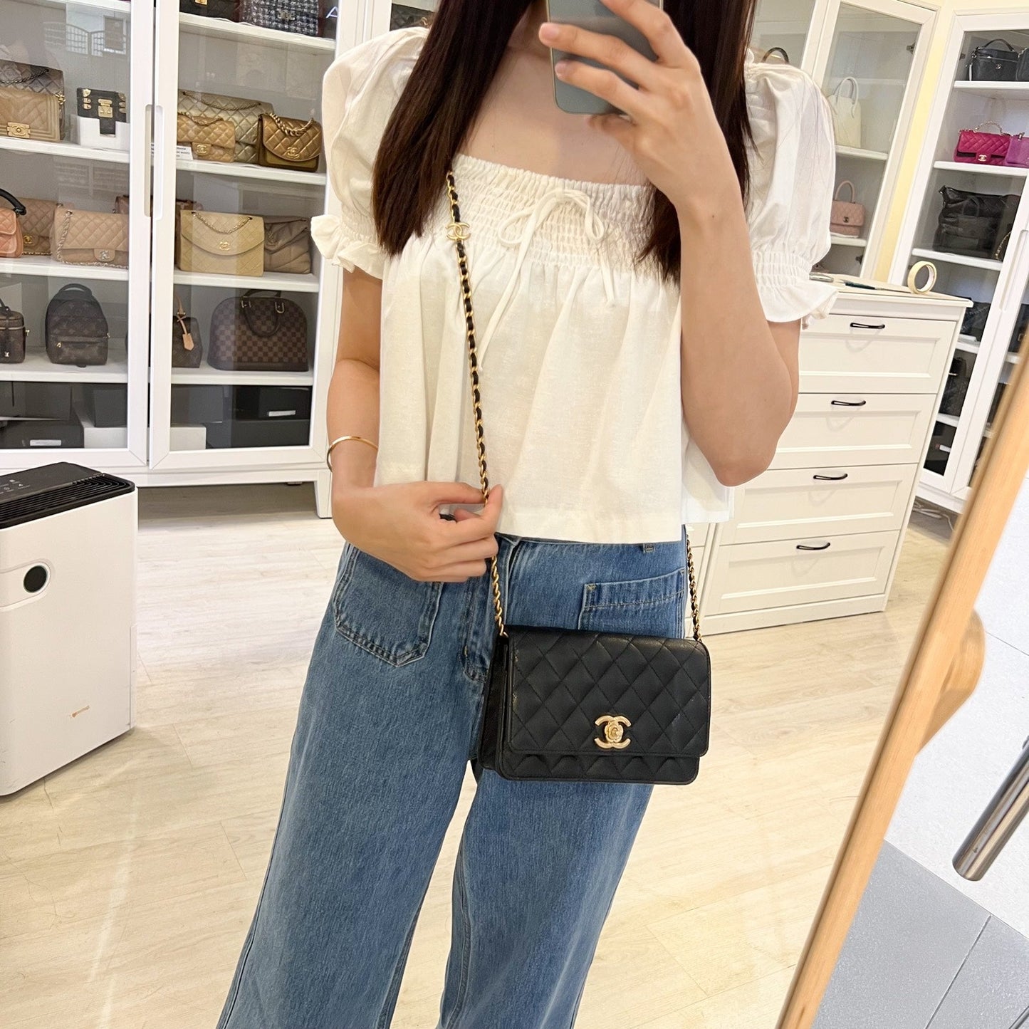 Chanel 23K Camellia Flower Wallet On Chain Woc In Black Caviar And Aghw ( ) Bag