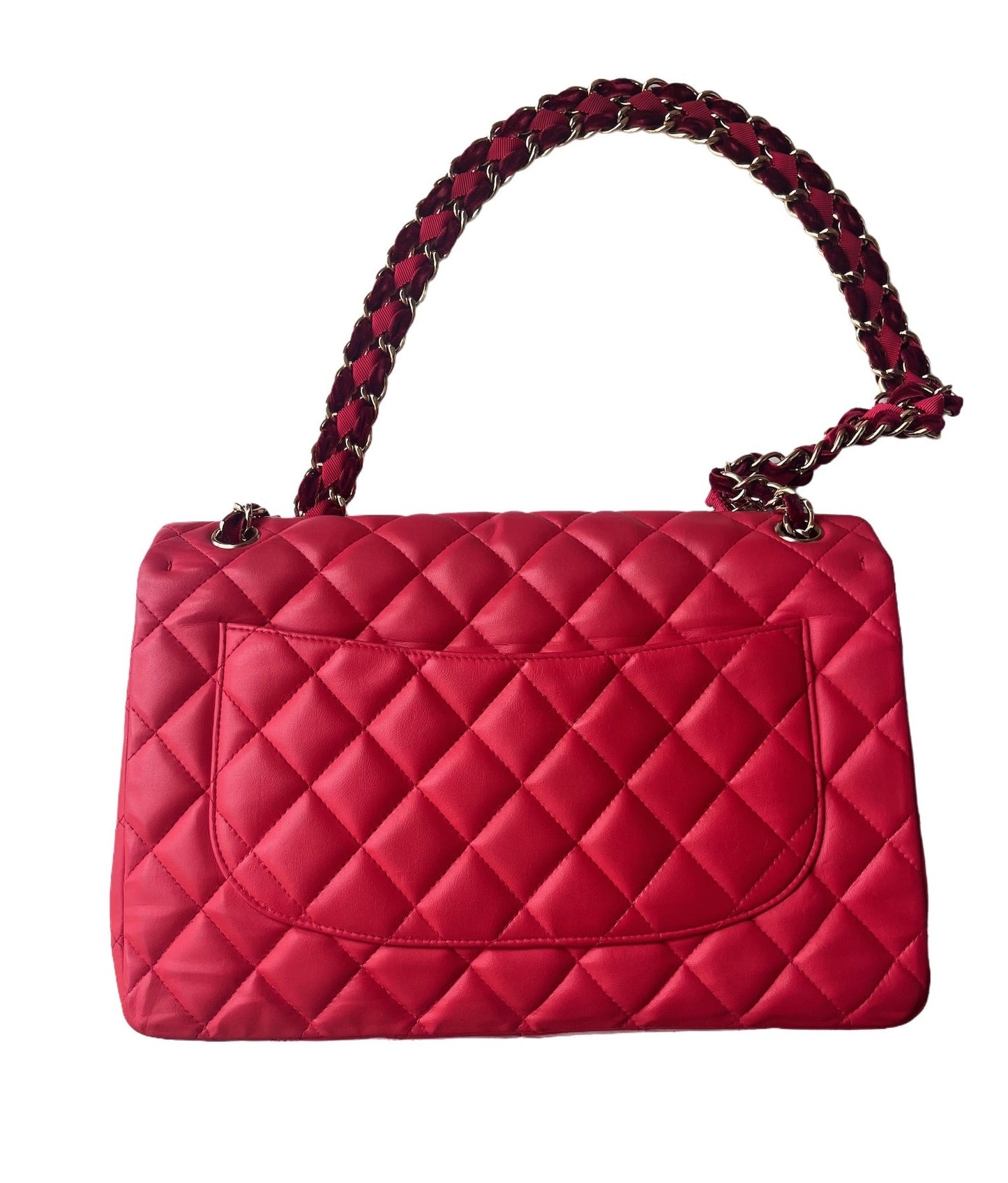 Chanel Classic Flap Hardware Velvet Matelasse Red Gold Leather Handbag