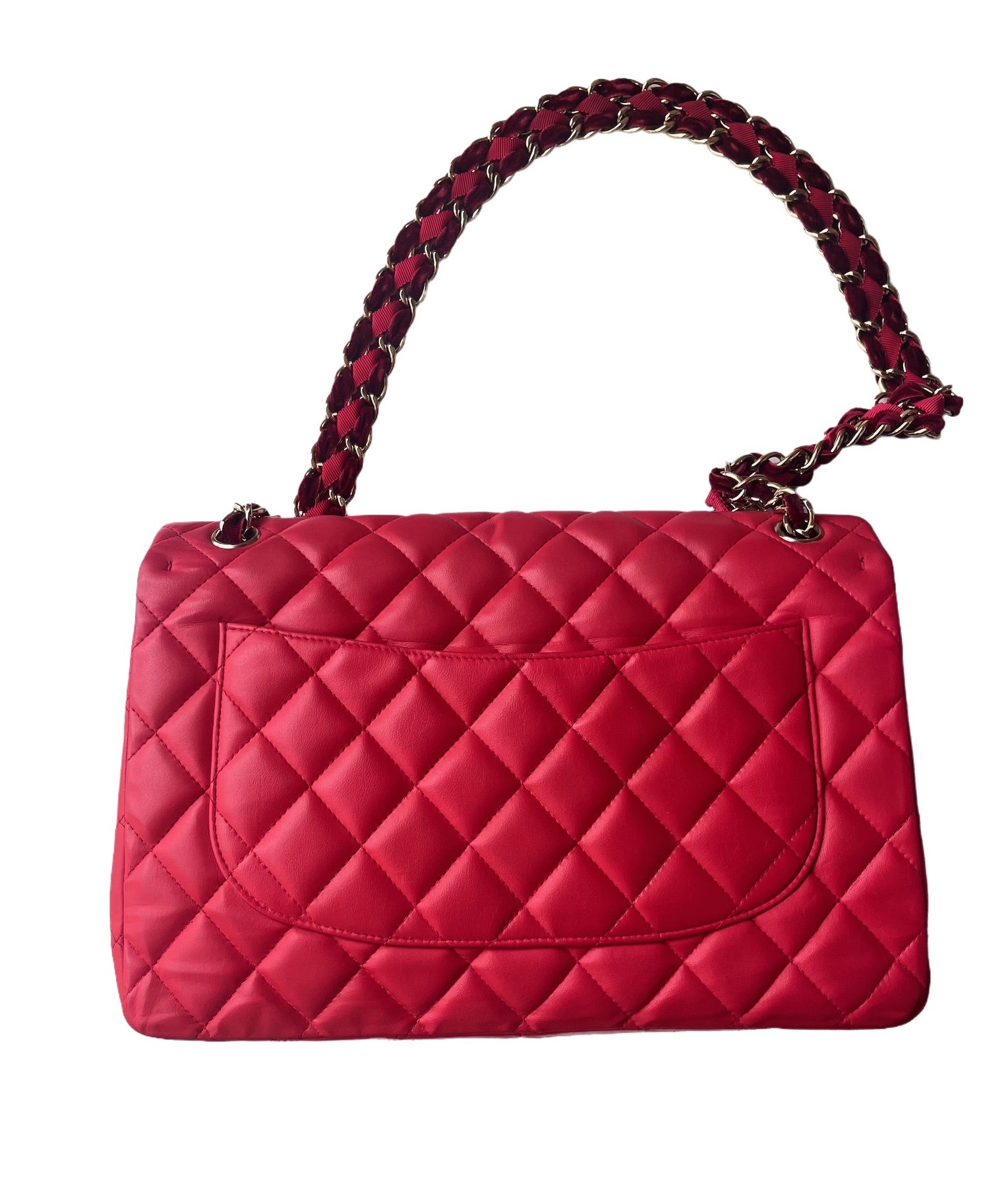 Chanel Classic Flap Hardware Velvet Matelasse Red Gold Leather Handbag
