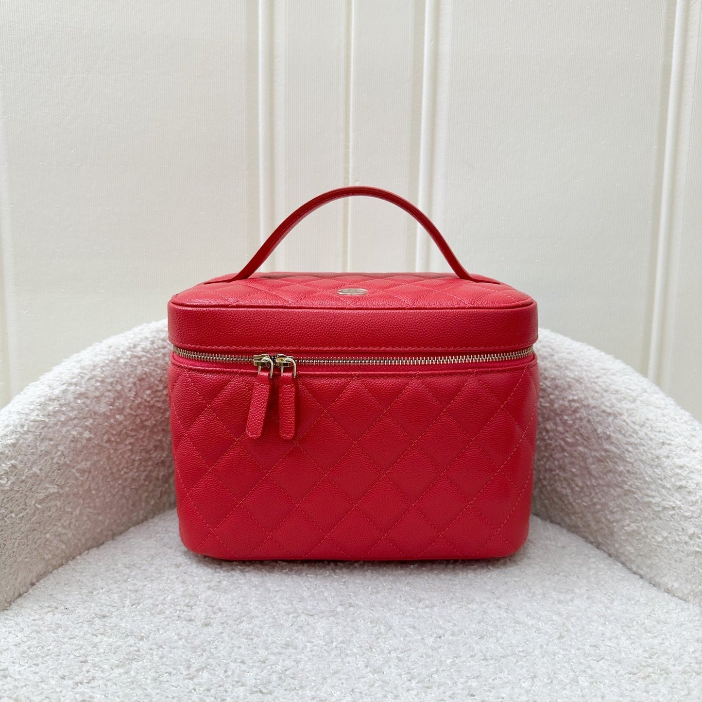 Chanel Top Handle Vanity Case in Raspberry Red Caviar LGHW