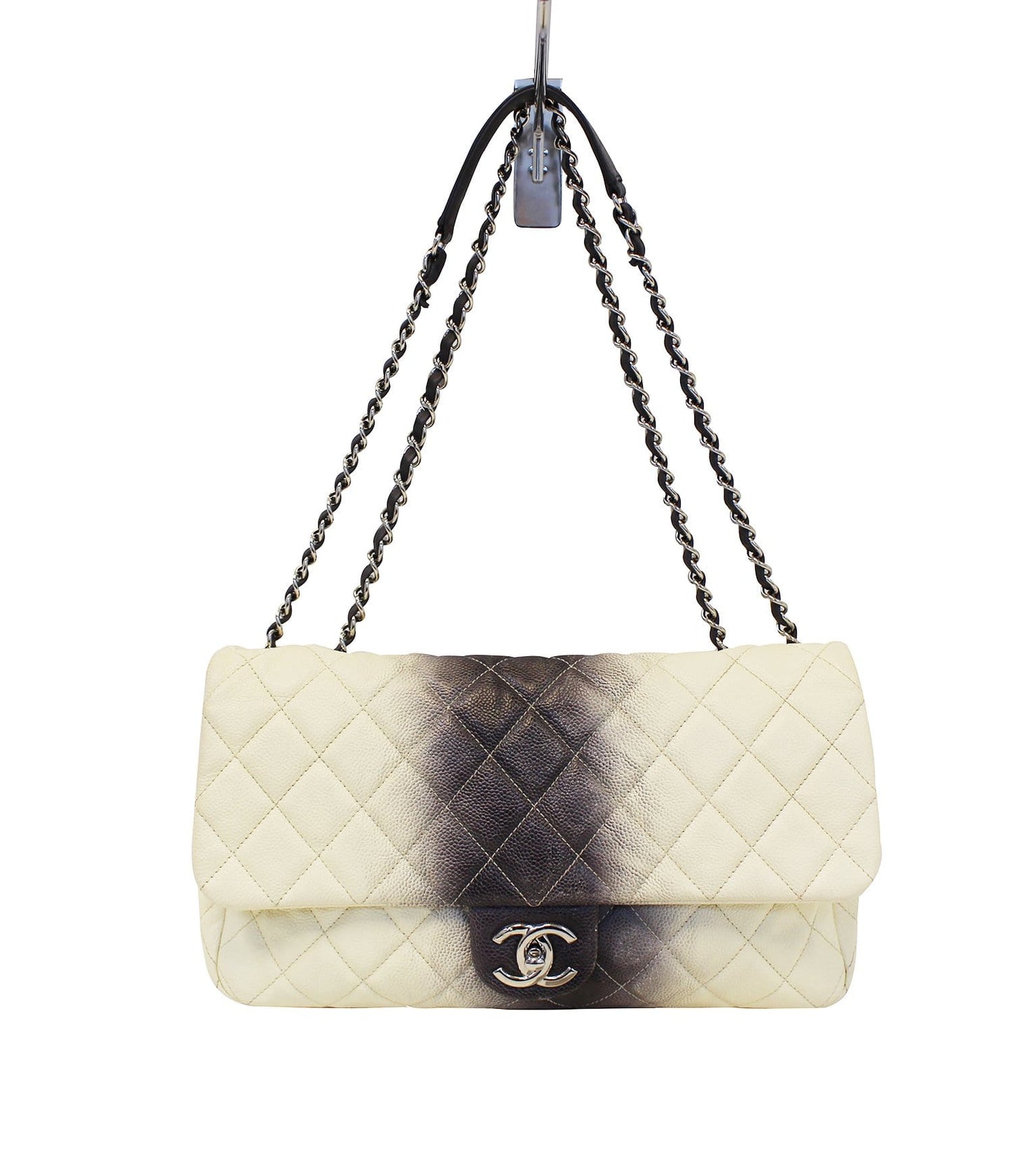 Chanel Caviar Ombre Jumbo Single Blanc Shoulder Bag Leather White