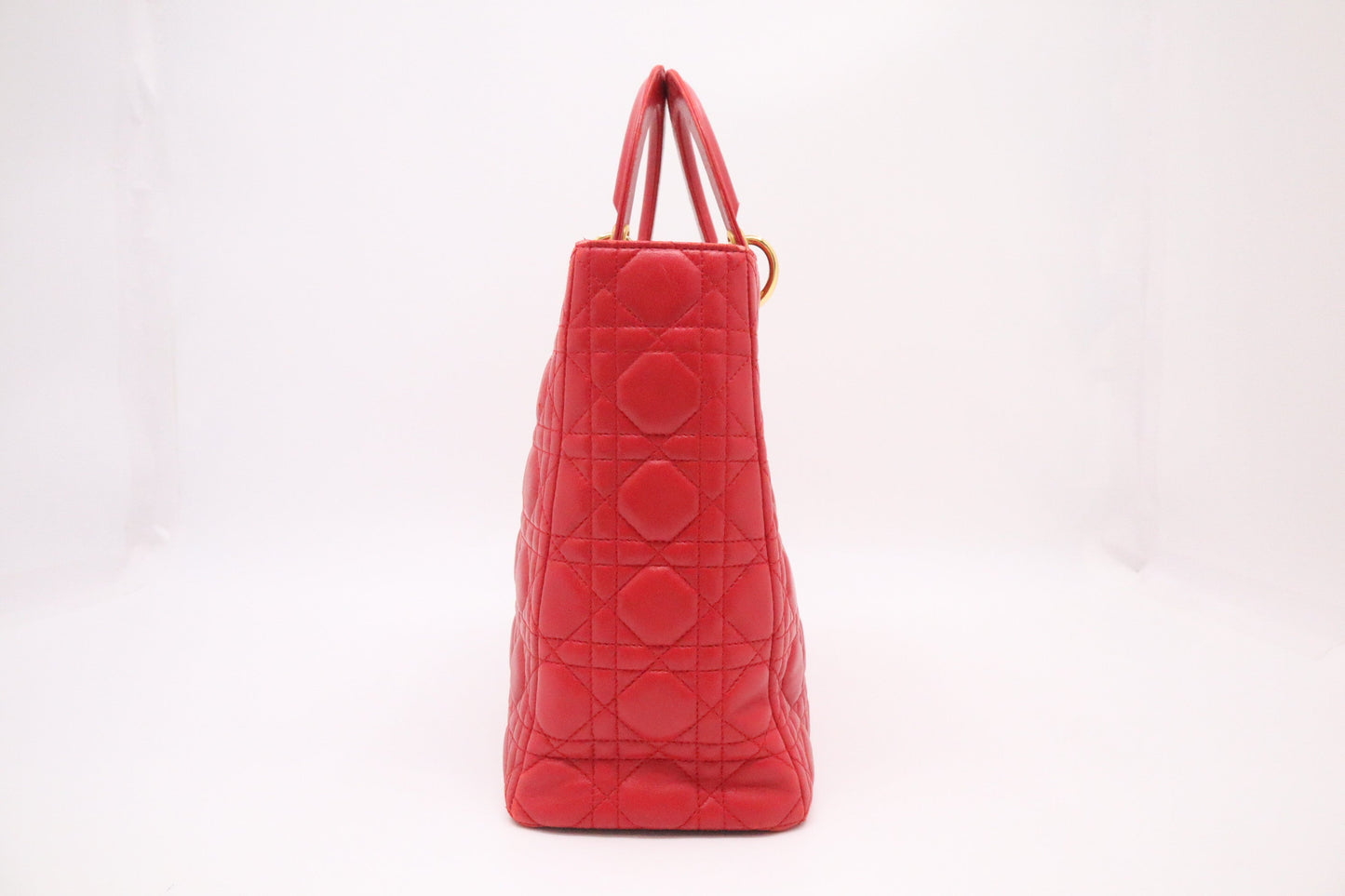 Dior Lady In Cannage Handbag Leather Red Travel Bag