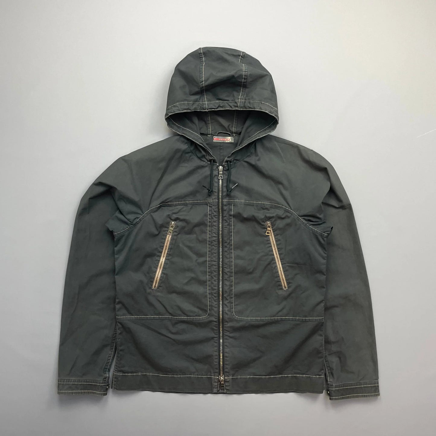 Prada Handbag Sport Grey Lightweight Contrast Stitching Hooded Windbreaker Gray