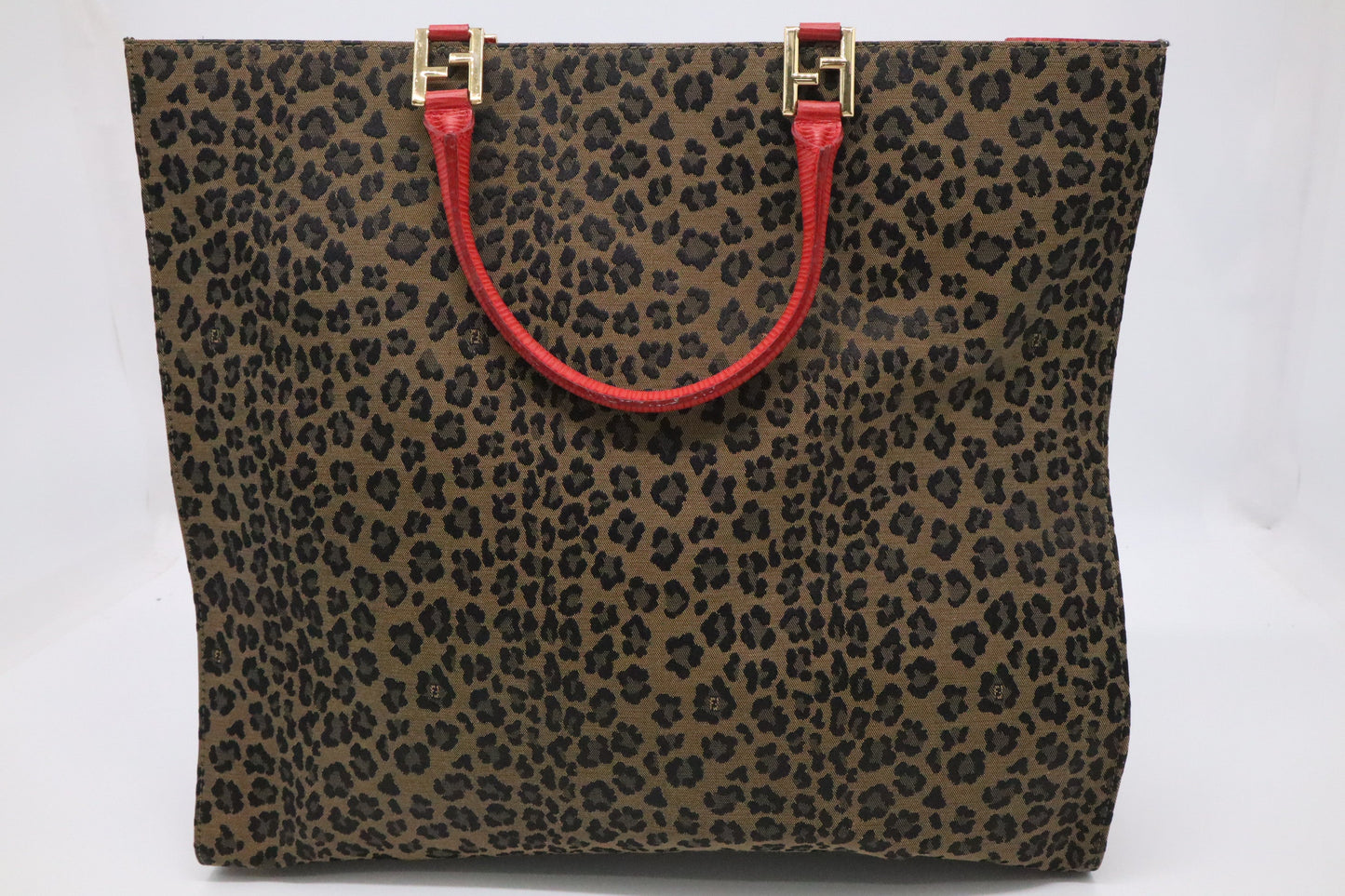 Fendi Shoulder Bag In Leopard Leather Canvas Red