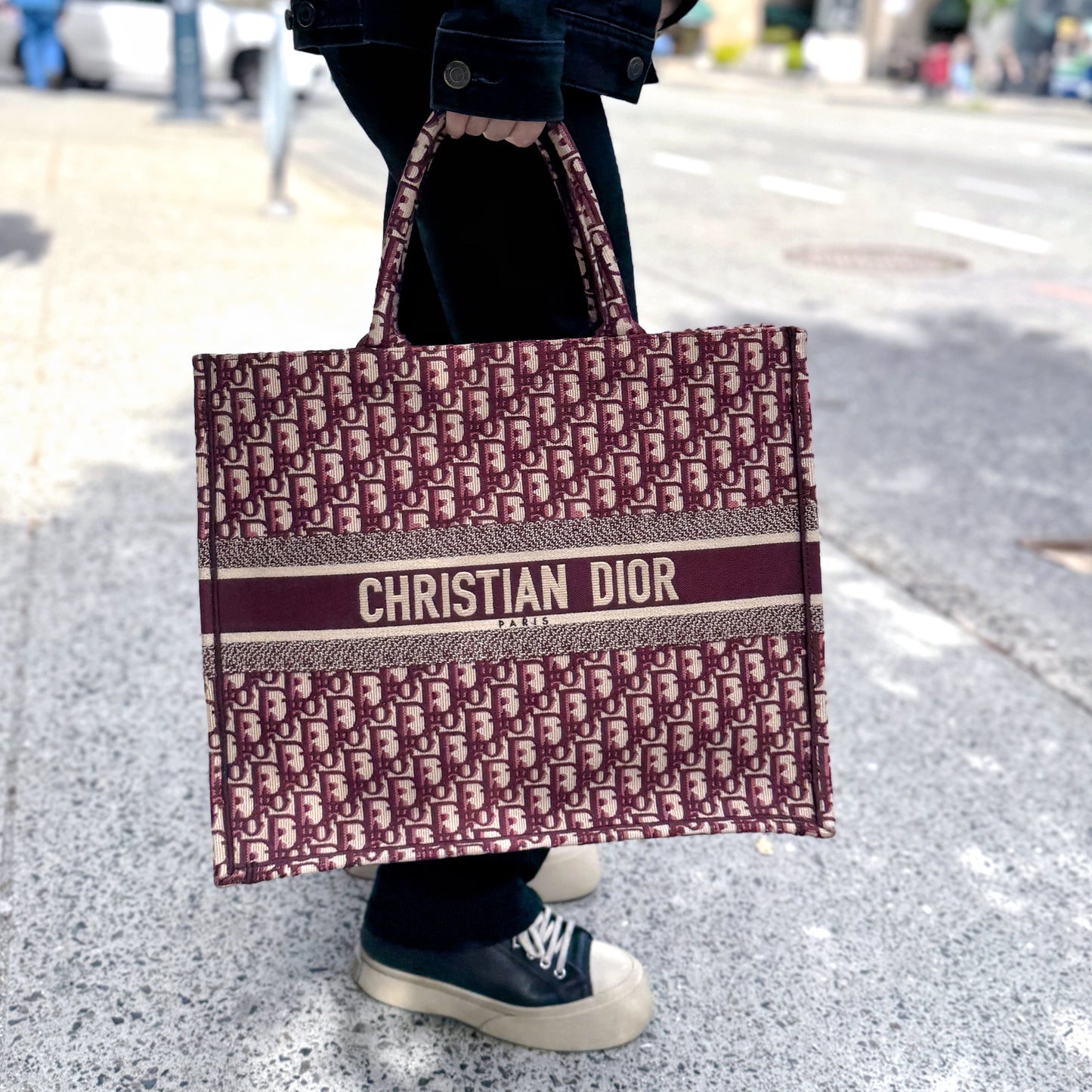 Dior Oblique Book Tote Burgundy Large Tote Bag