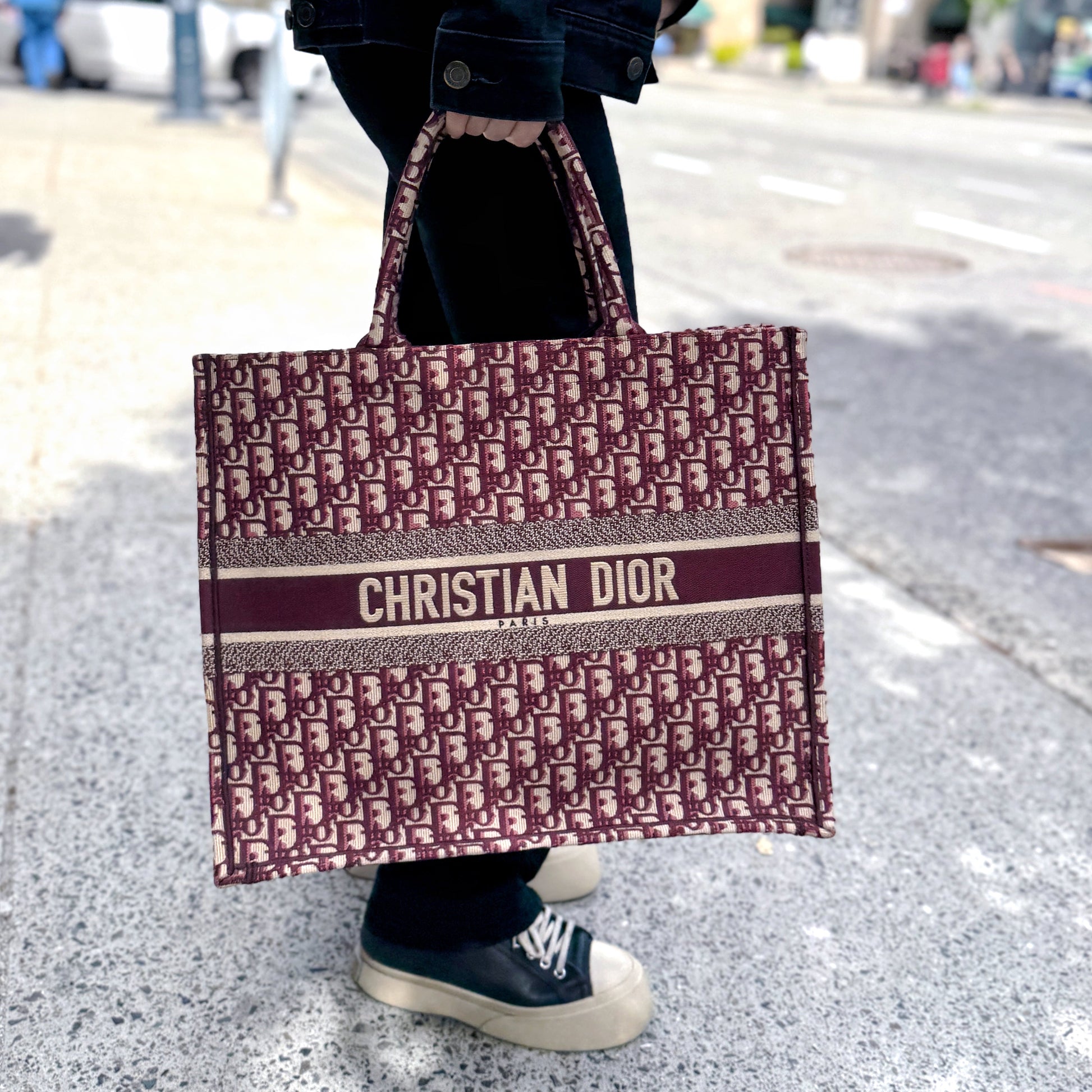 Dior Oblique Book Tote Burgundy Large Tote Bag