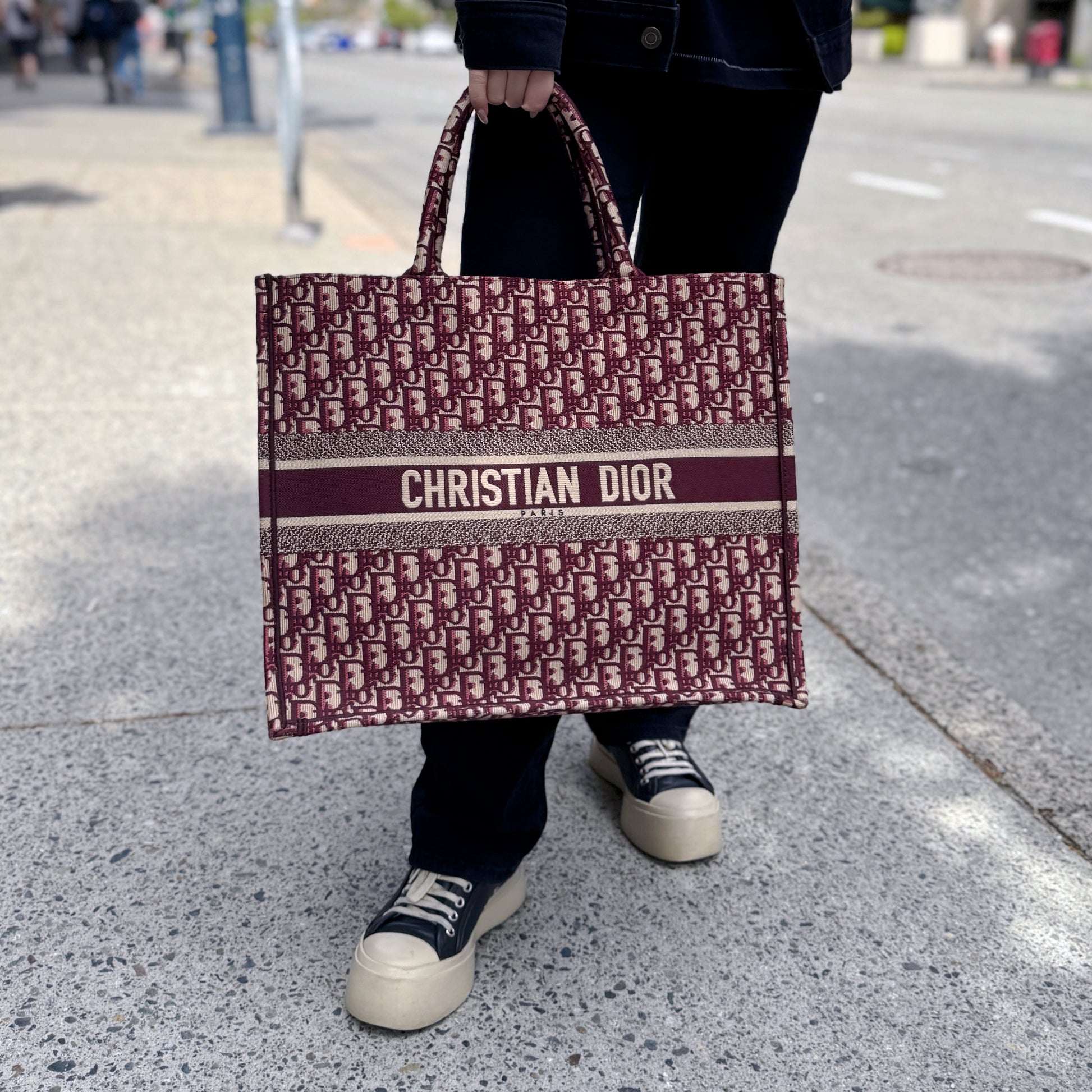 Dior Oblique Book Tote Burgundy Large Tote Bag