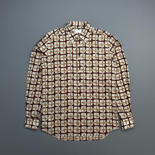 Prada Handbag Milano 00s Geometric Interlink All-Over Print Shirt Brown