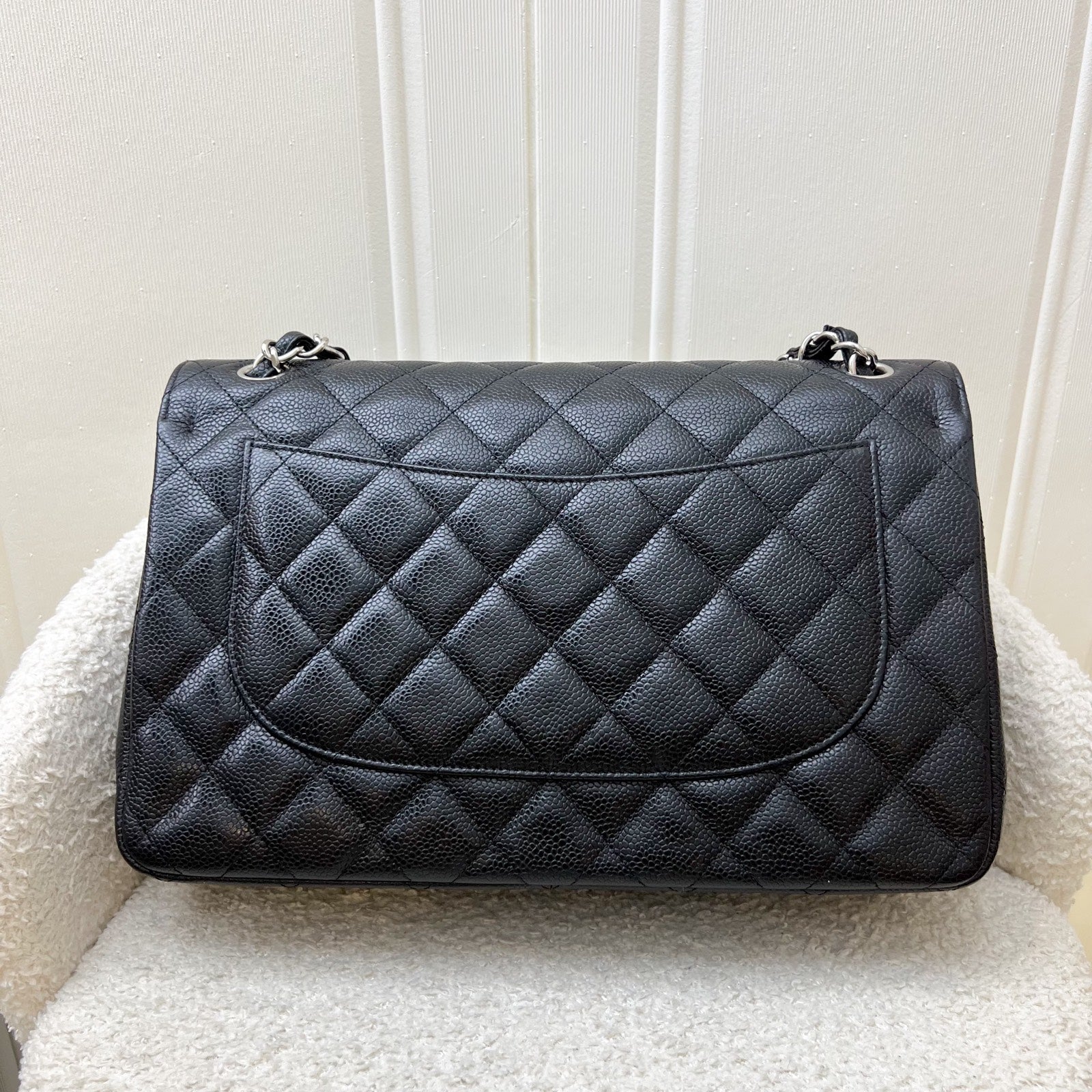 Chanel Jumbo Classic Flap Df in Black Caviar and Shw Handbag
