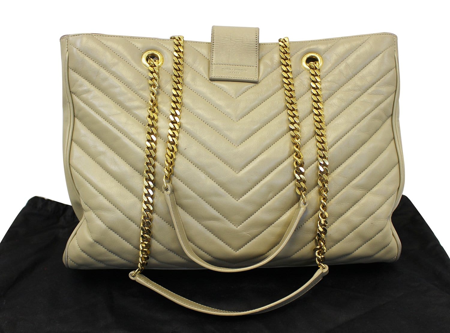 YSL Saint Laurent Yves Chevron Shopper Bag Final Call Monogram Matelasse Beige Tote Bag