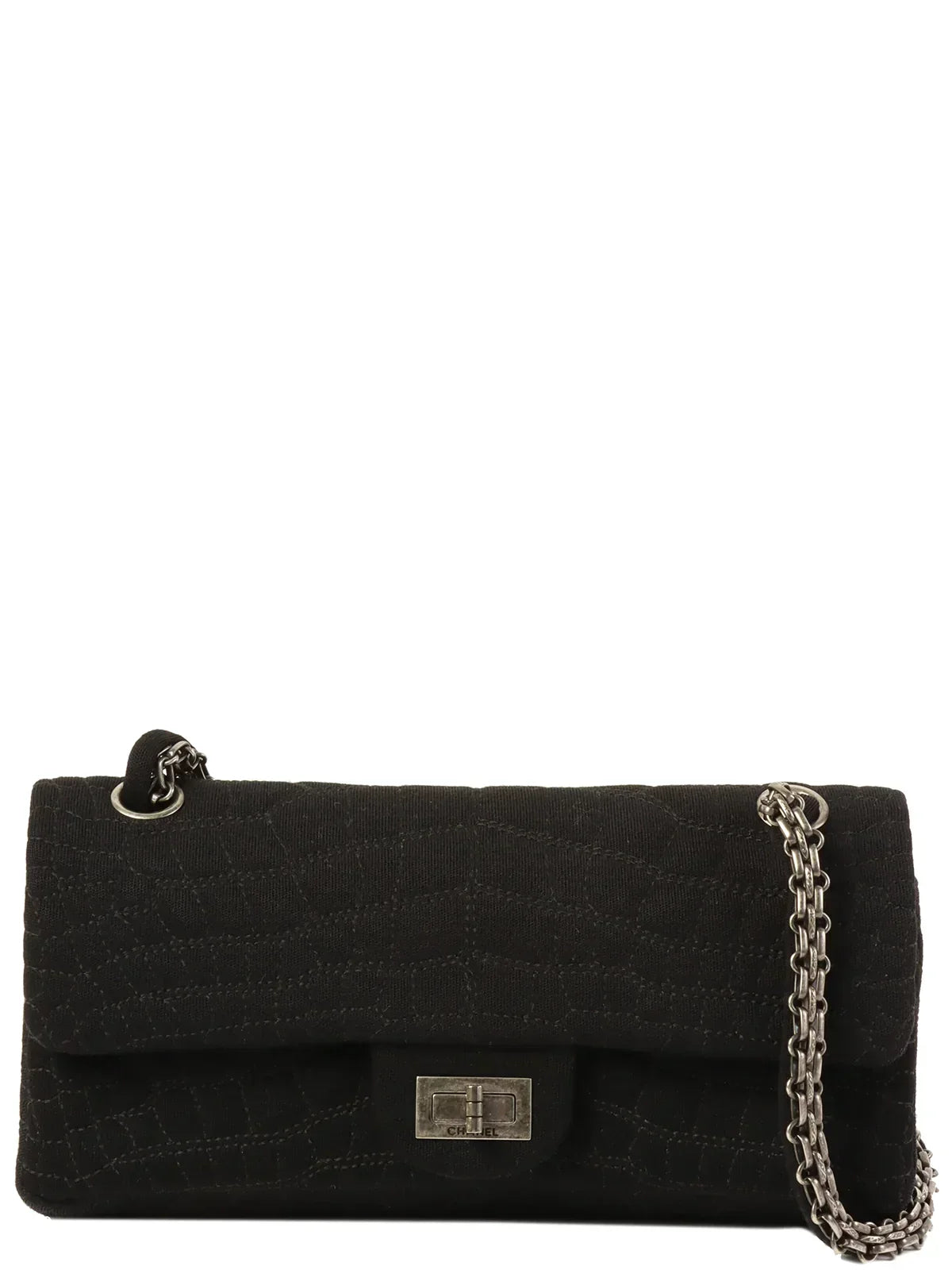 Chanel Around  Nmade Cotton Crocodile Stitch . Chain Shoulder Bag Black