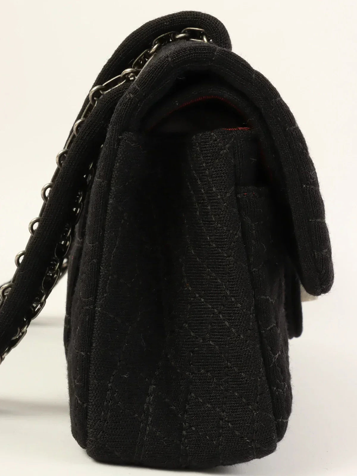 Chanel Around  Nmade Cotton Crocodile Stitch . Chain Shoulder Bag Black