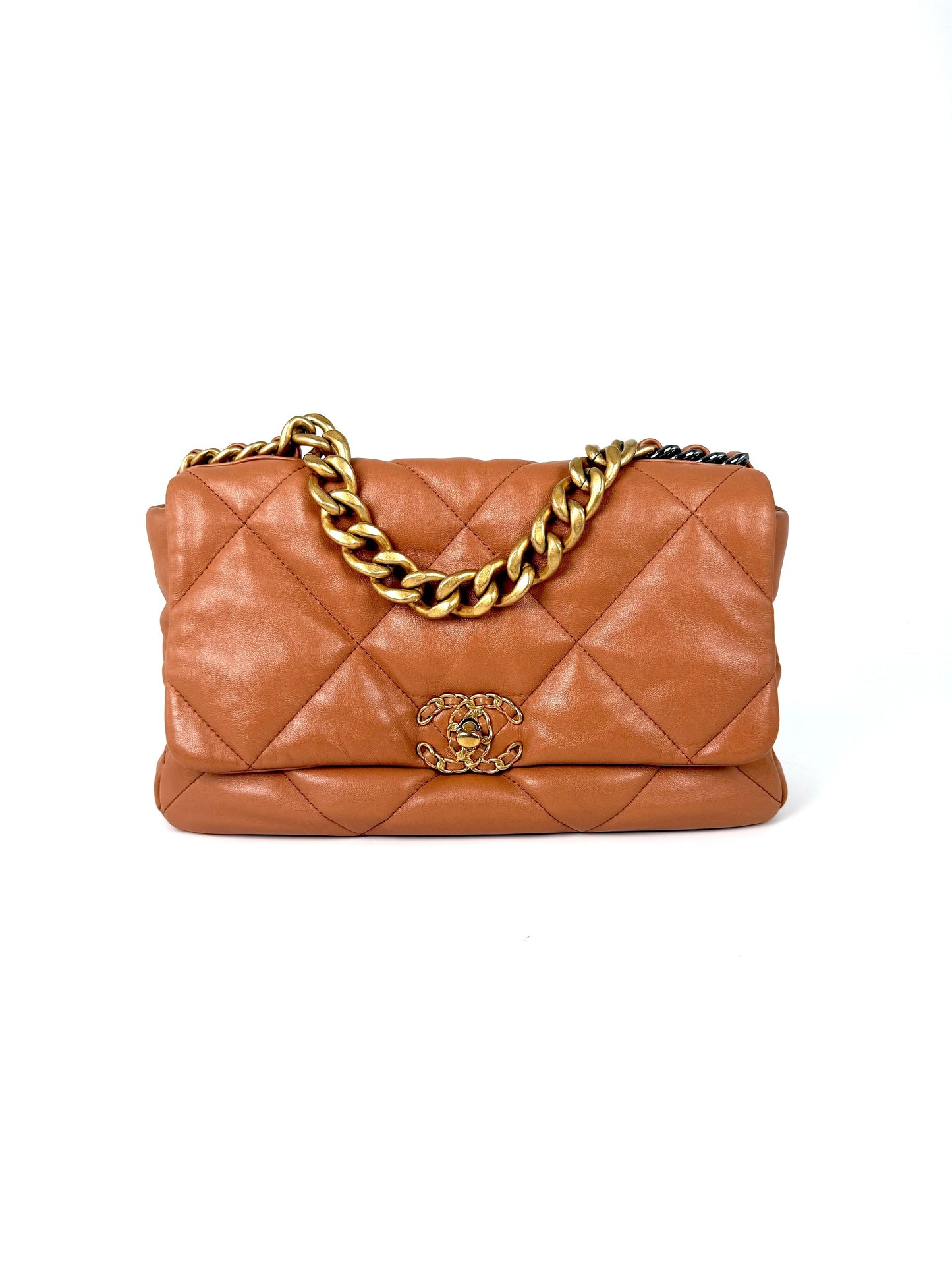 Chanel 19 Large Brown Quilted Gold Hardware Flap Bag