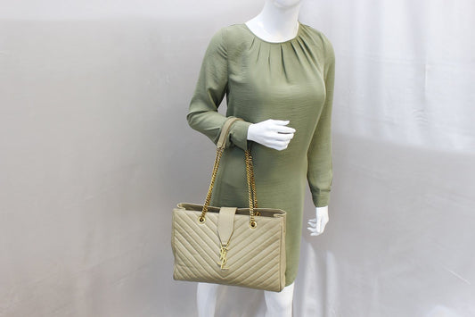 YSL Saint Laurent Yves Chevron Shopper Bag Final Call Monogram Matelasse Beige Tote Bag