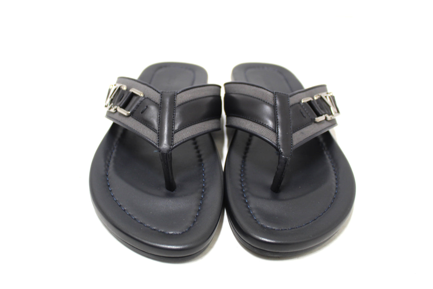 New Louis Vuitton Black Leather Atoll Thong Slipper Sandals Shoes Size 8