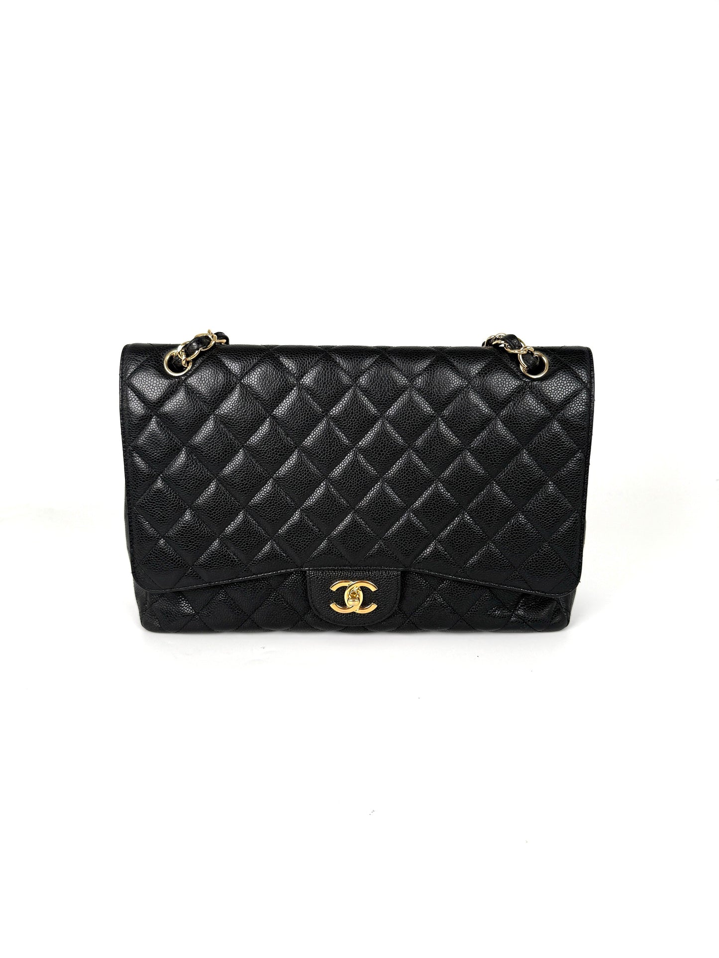 Chanel Maxi Jumbo Classic Black Caviar Quilted Gold Hardware Single Flap Shoulder Crossbody Bag