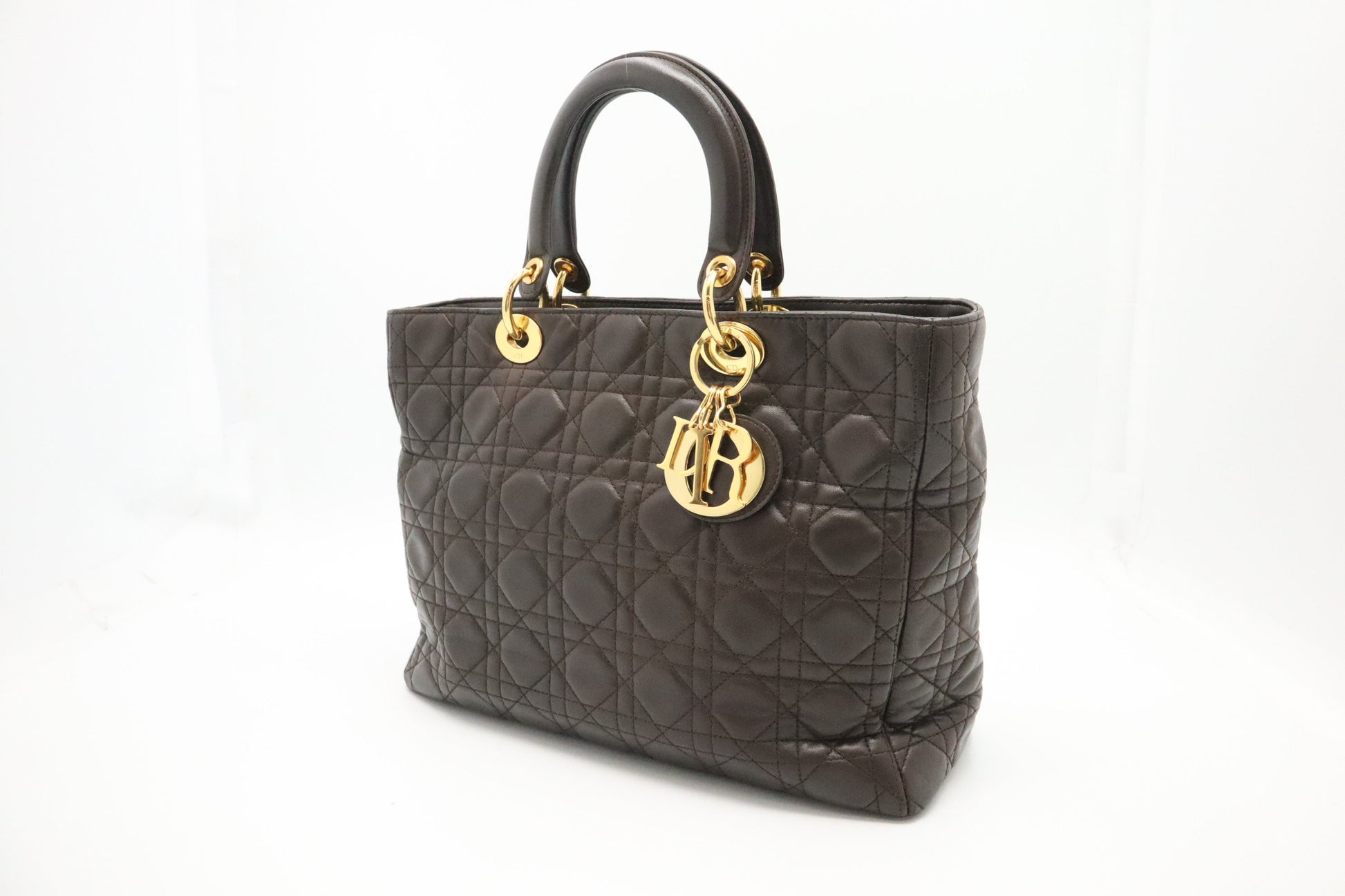 Dior Lady In Cannage Handbag Leather Brown Travel Bag