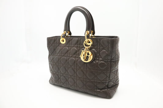 Dior Lady In Cannage Handbag Leather Brown Travel Bag