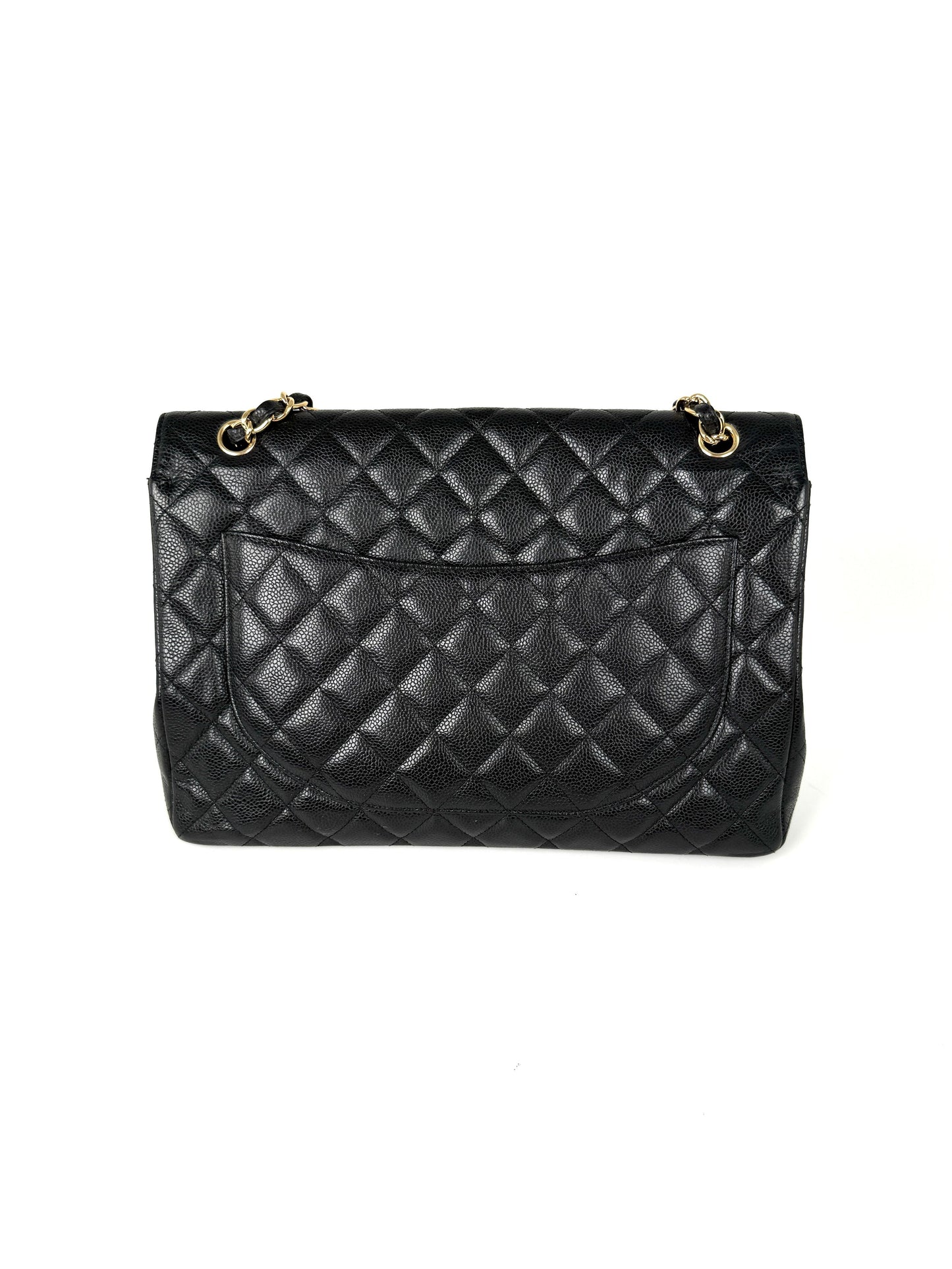 Chanel Maxi Jumbo Classic Black Caviar Quilted Gold Hardware Single Flap Shoulder Crossbody Bag