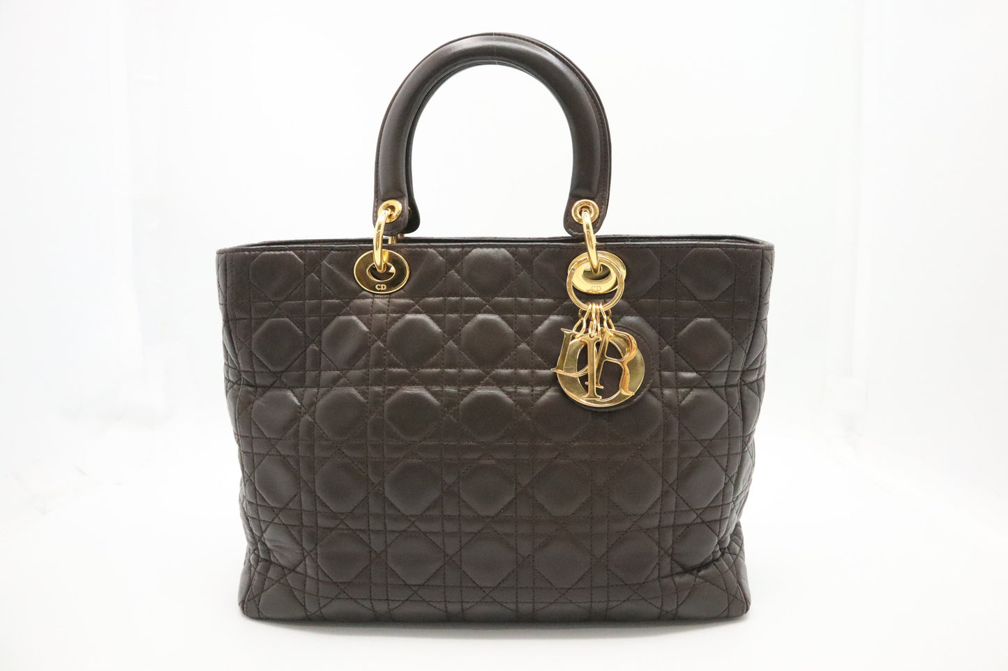 Dior Lady In Cannage Handbag Leather Brown Travel Bag