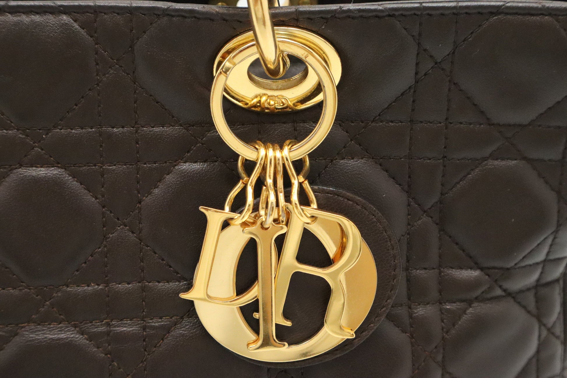 Dior Lady In Cannage Handbag Leather Brown Travel Bag