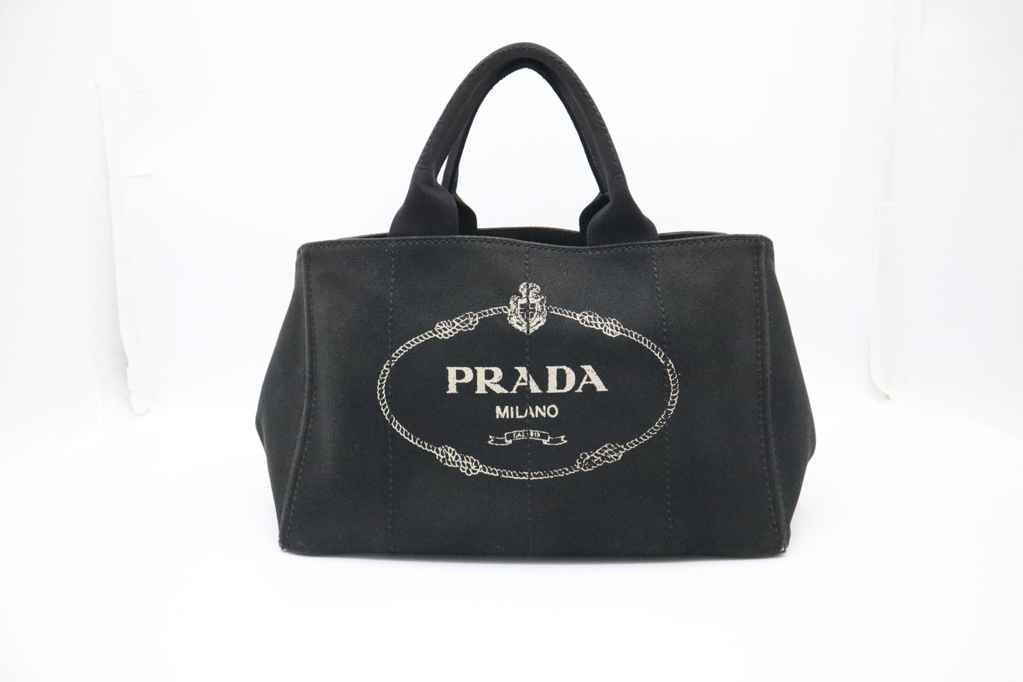 Prada Canapa Tote In Cotton Handbag Canvas Black Tote Bag