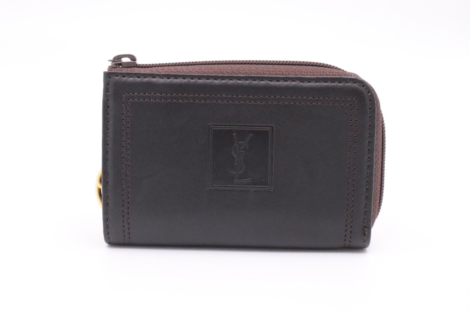 YSL Saint Laurent Coin Case In Travel Bag Leather Brown