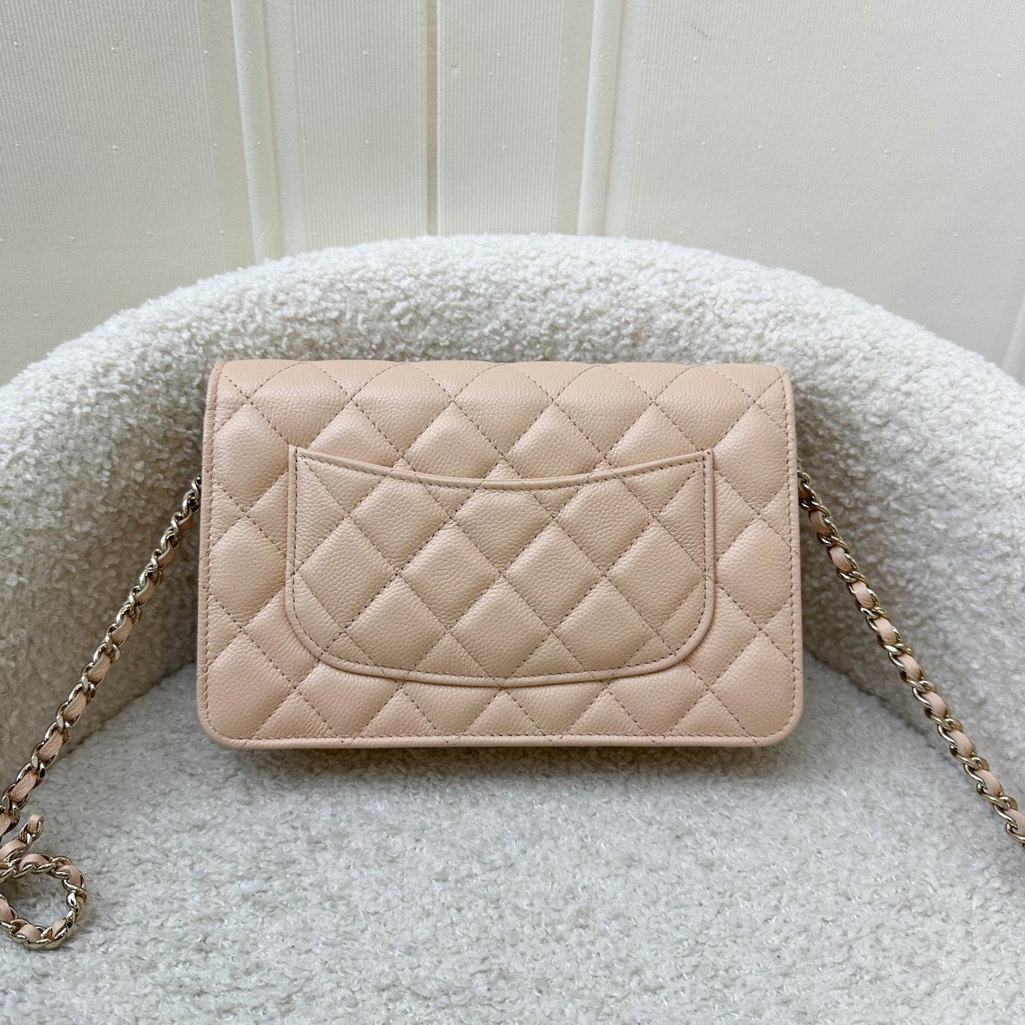 Chanel 23S Ribbon Chain Wallet on Chain WOC in Beige Caviar Lghw Handbag