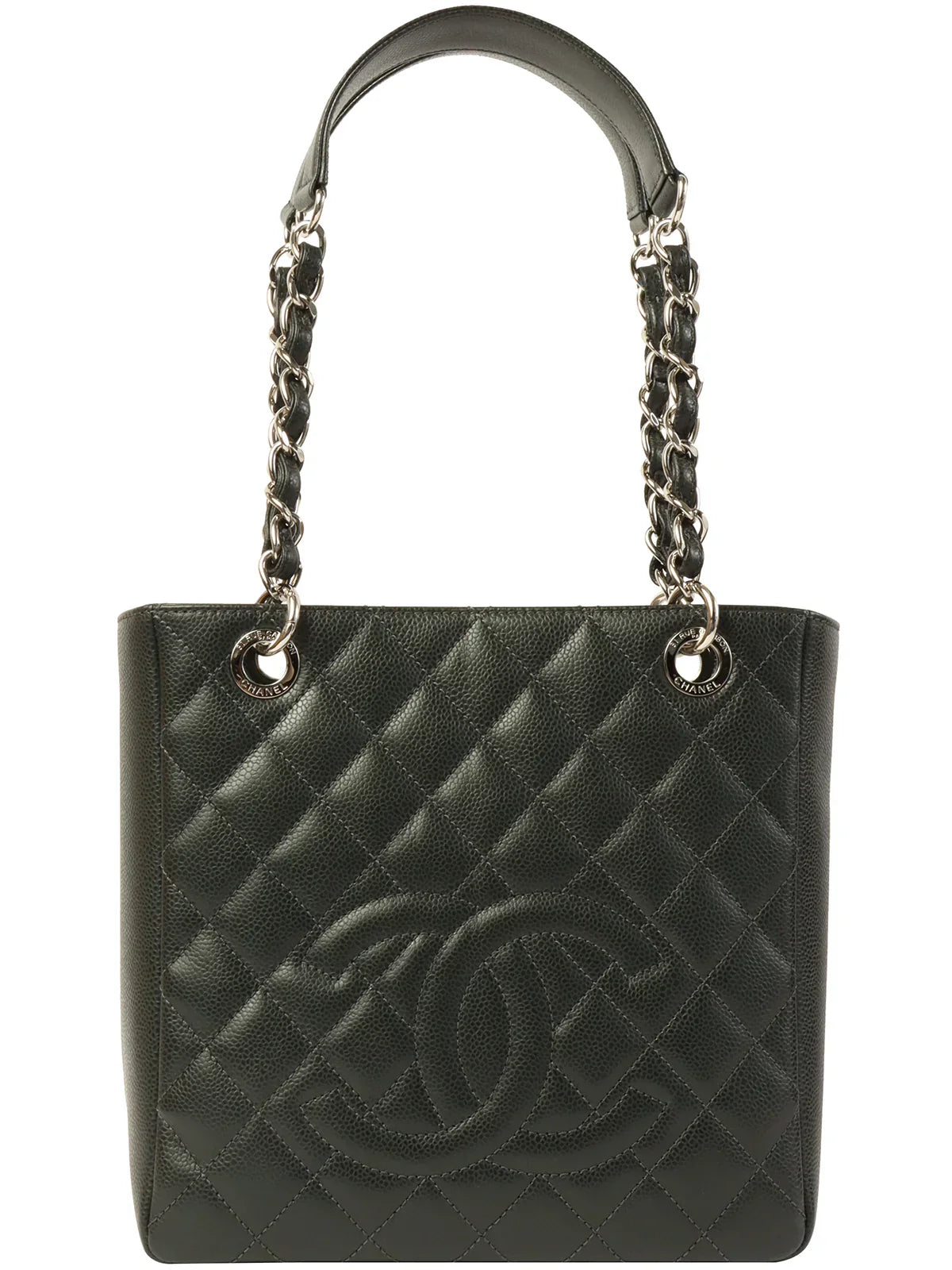 Chanel Around  Made Caviar Skin Cc Mark Stitch Chain Tote Bag Charcoal Grey