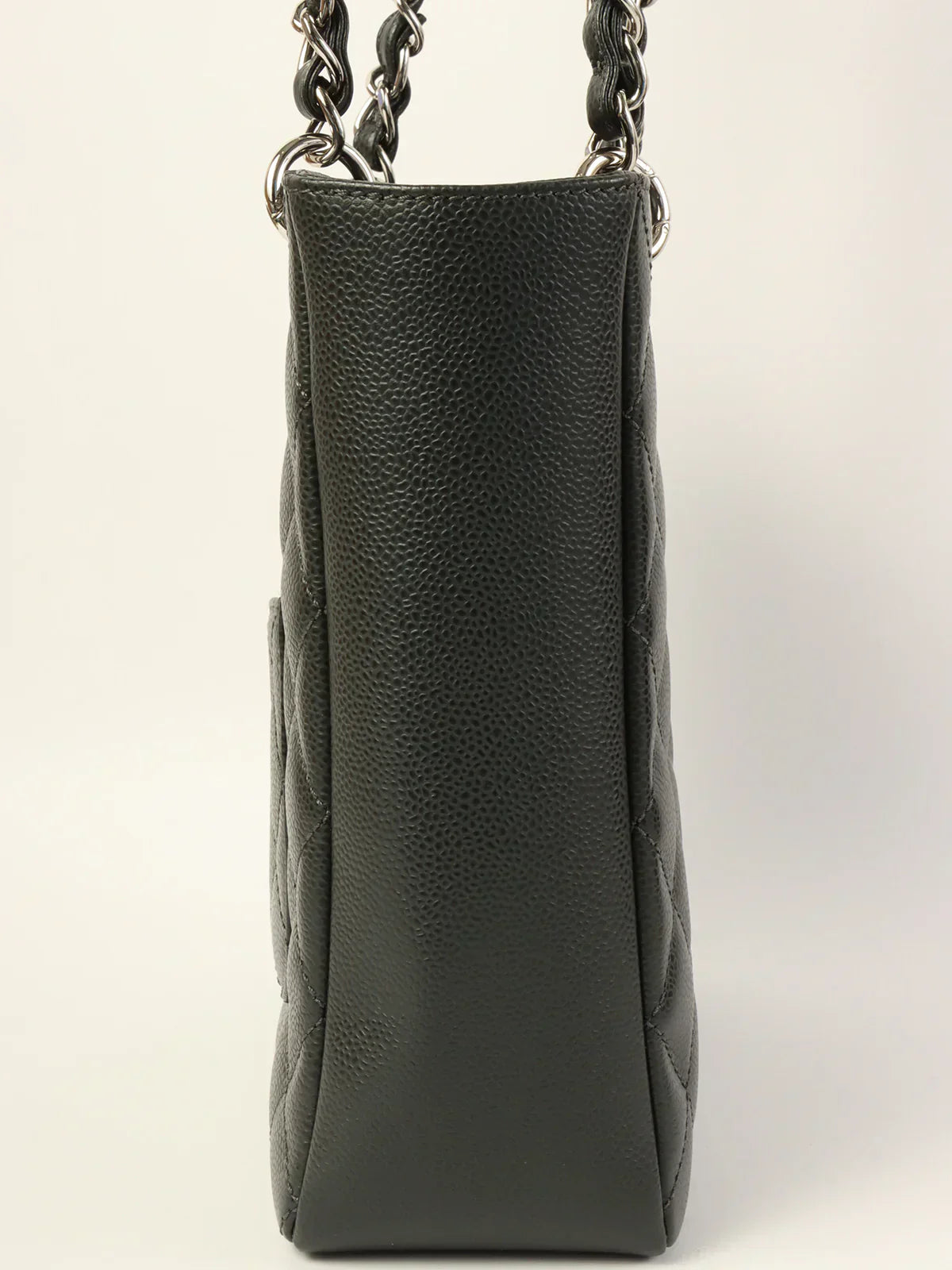 Chanel Around  Made Caviar Skin Cc Mark Stitch Chain Tote Bag Charcoal Grey