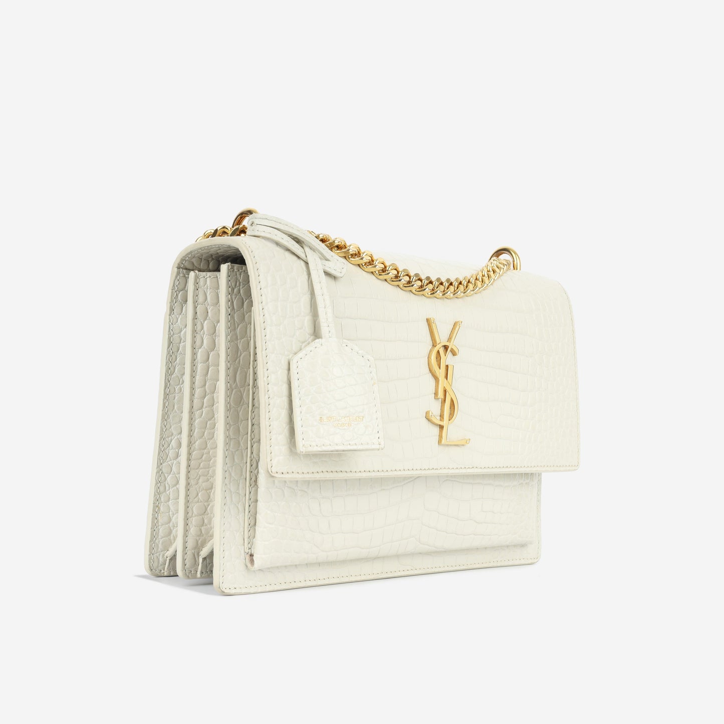 YSL Saint Laurent Sunset Crossbody Bag Medium Embossed Leather Ghw