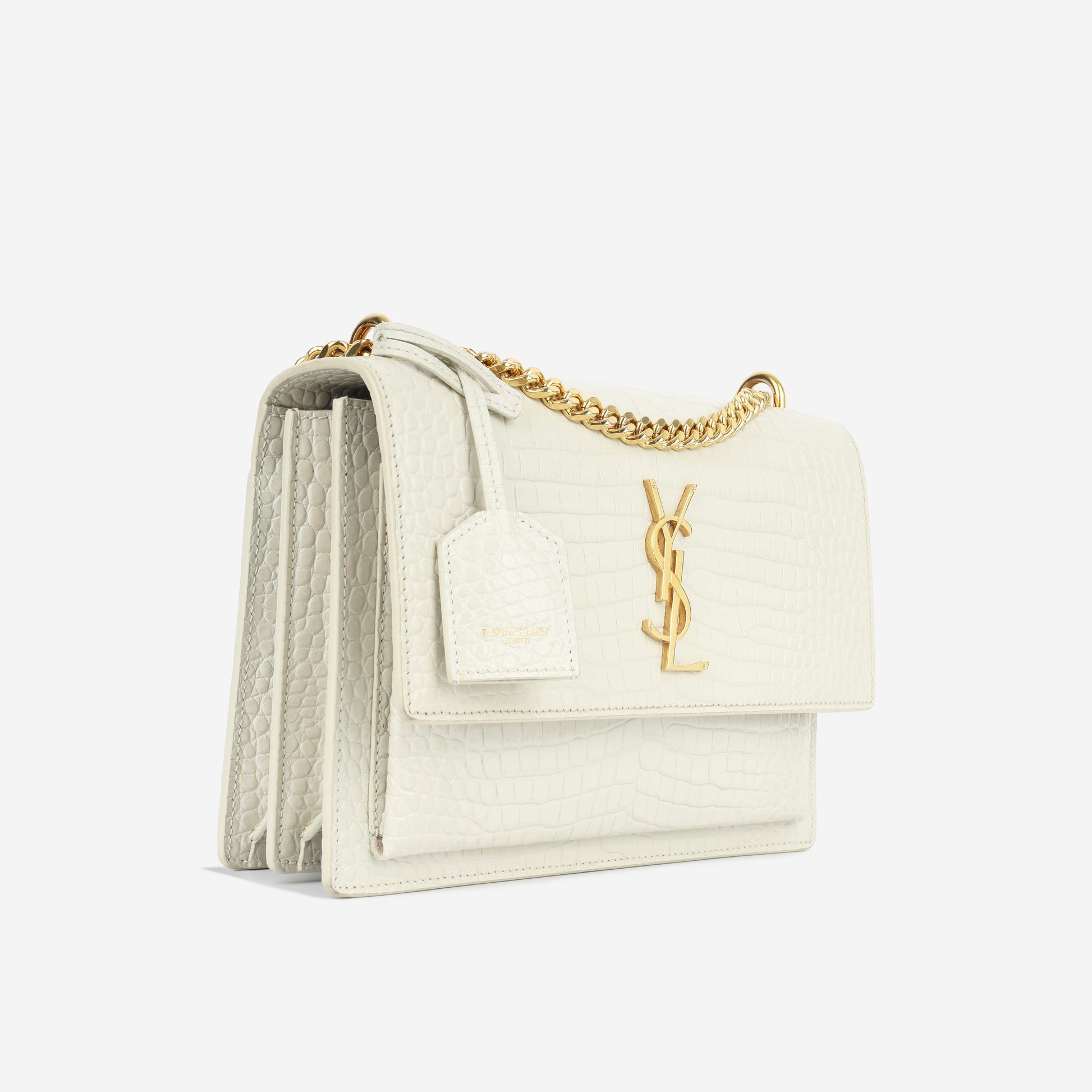 YSL Saint Laurent Sunset Crossbody Bag Medium Embossed Leather Ghw