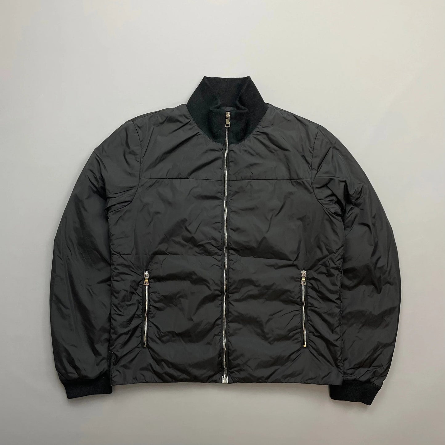 Prada Handbag Sport Tab Padded Harrington Jacket Leather Nylon Black