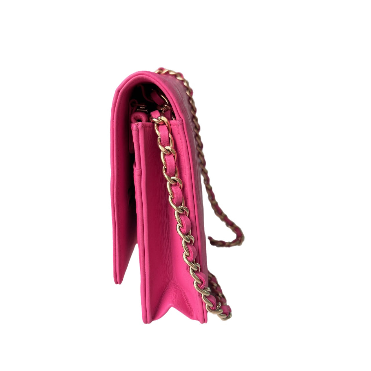 Chanel On Chains WOC Classic Camelia Flower Pink Wallet Case