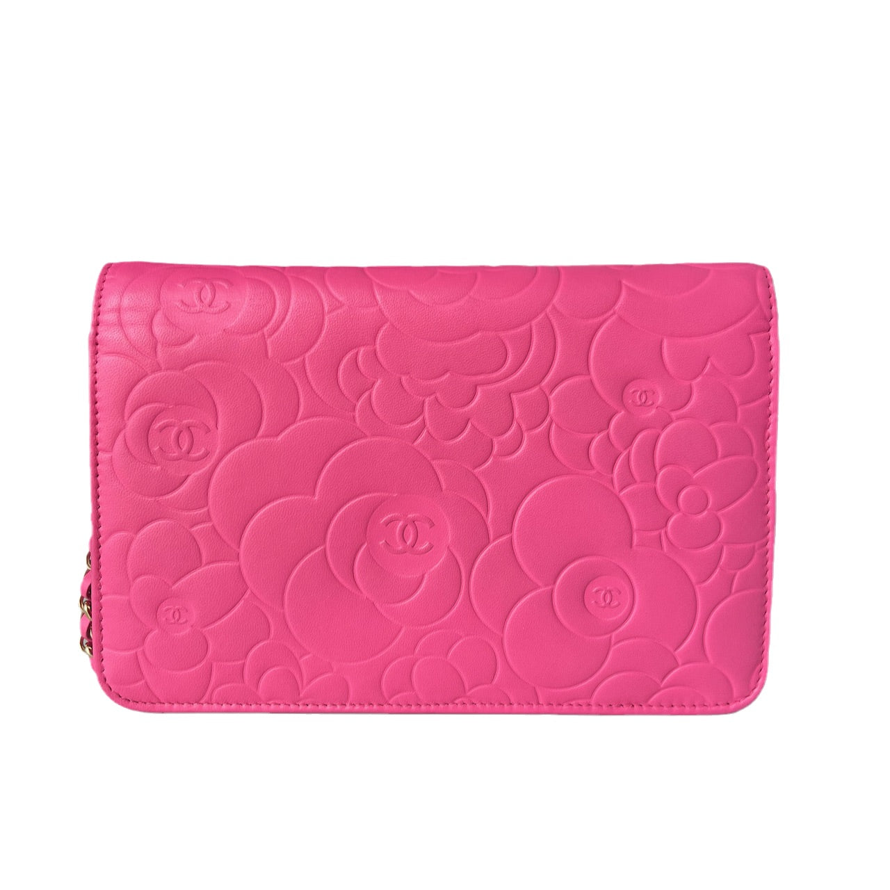 Chanel On Chains WOC Classic Camelia Flower Pink Wallet Case