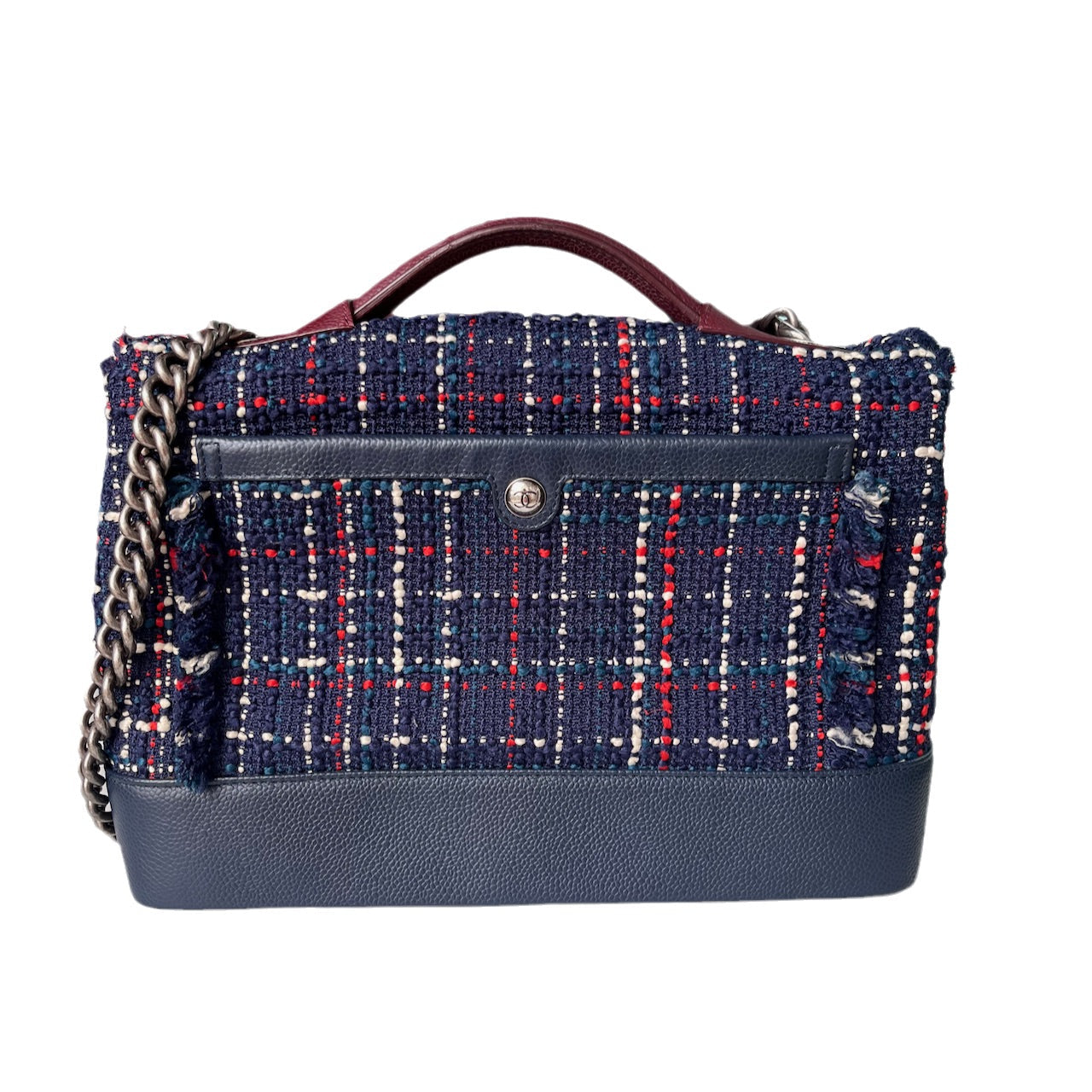 Chanel Tweed Caviar Airline Flap Hardware Blue Red Silver Shoulder Bag