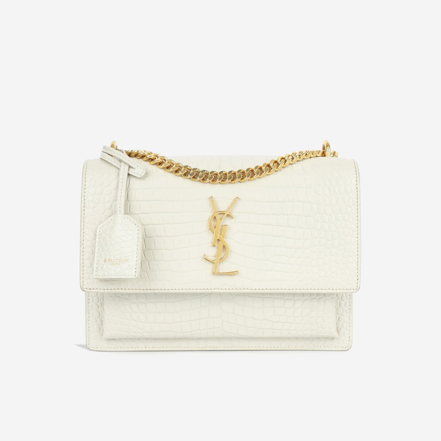 YSL Saint Laurent Sunset Crossbody Bag Medium Embossed Leather Ghw